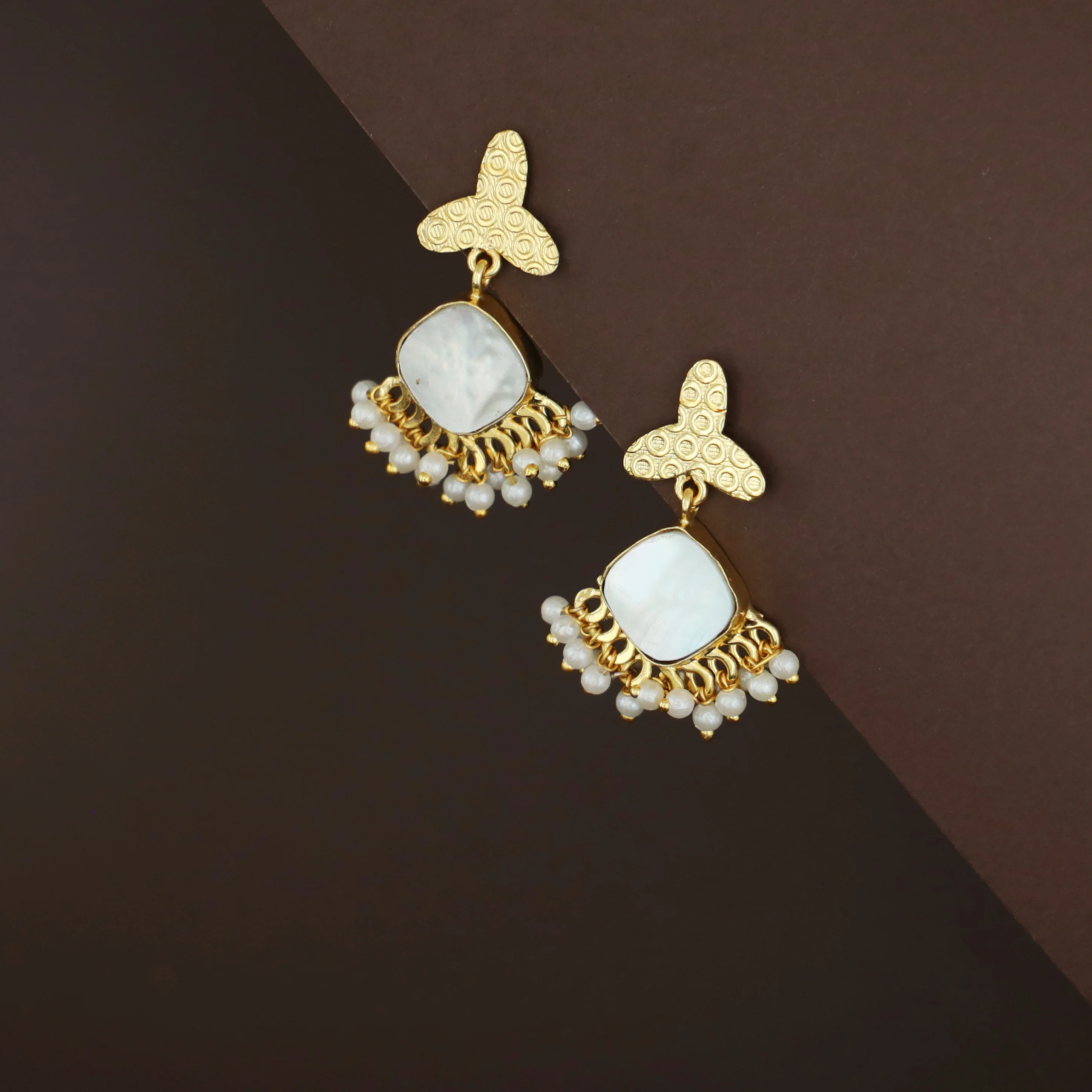 Livia Golden Real MOP Cluster Pearl Earring - Image 3