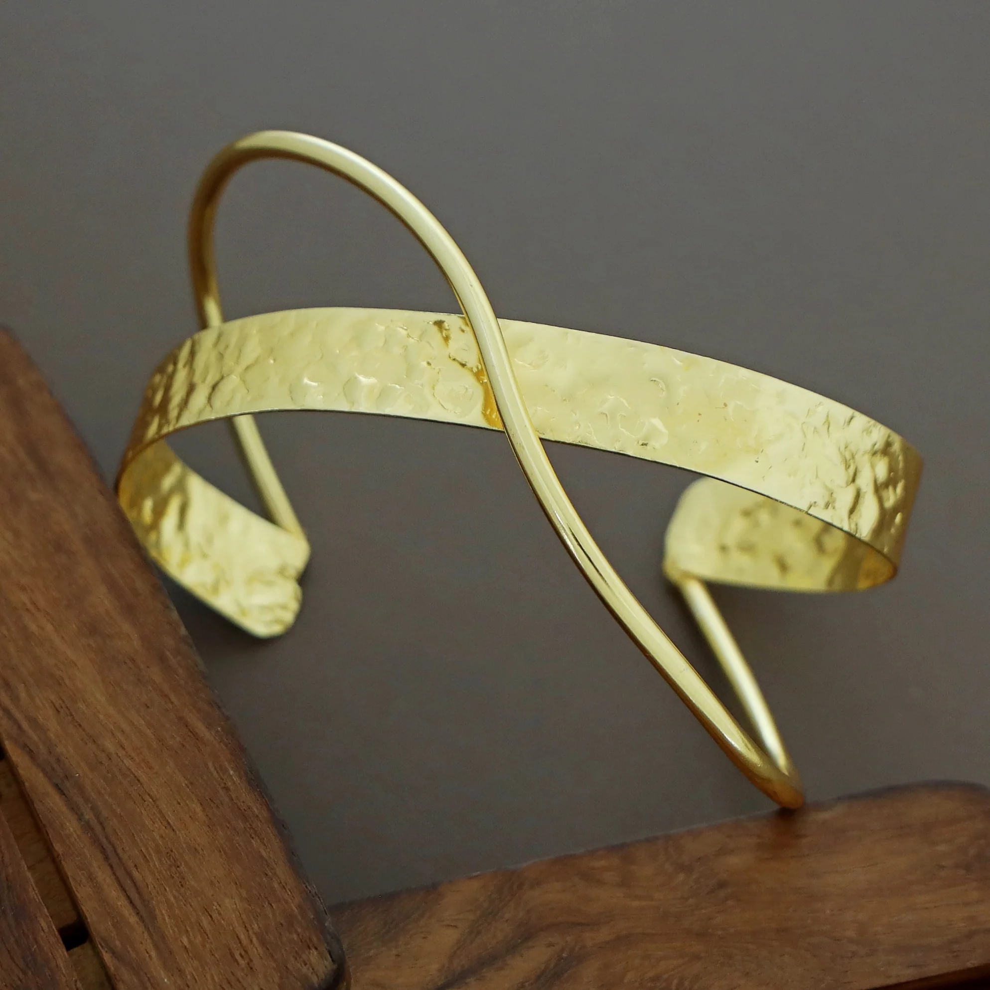 Lohita Golden Hammered Hand Cuff - Image 4