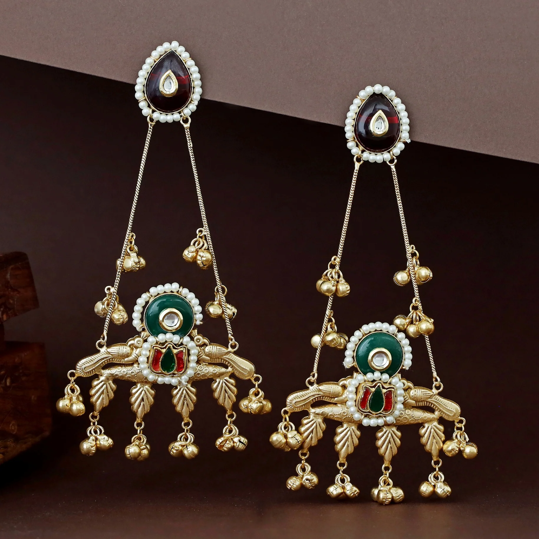 Lotus Ghungroo Kashmiri Hanging Earring - Image 4