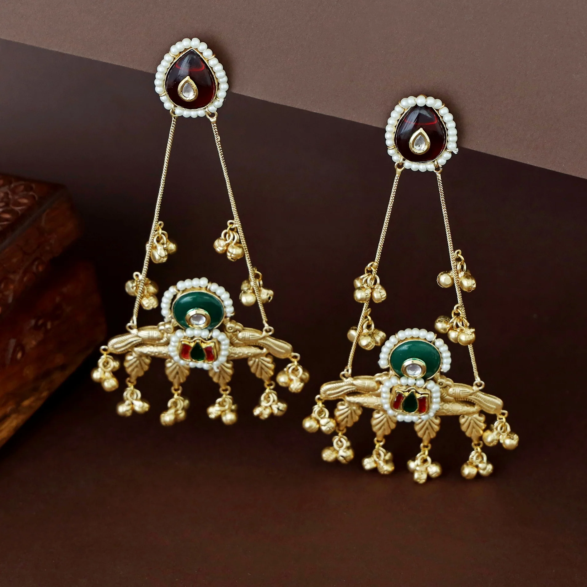 Lotus Ghungroo Kashmiri Hanging Earring - Image 6