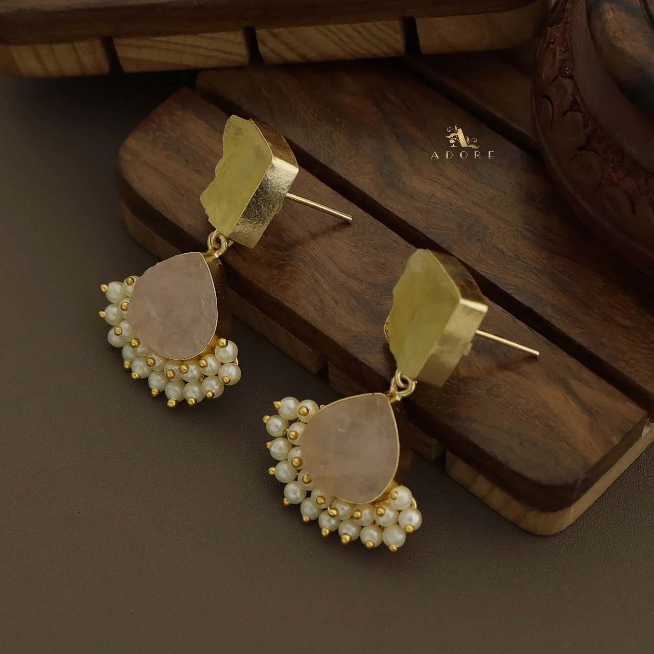 Lowena Raw Stone Cluster Pearl Earring - Image 10