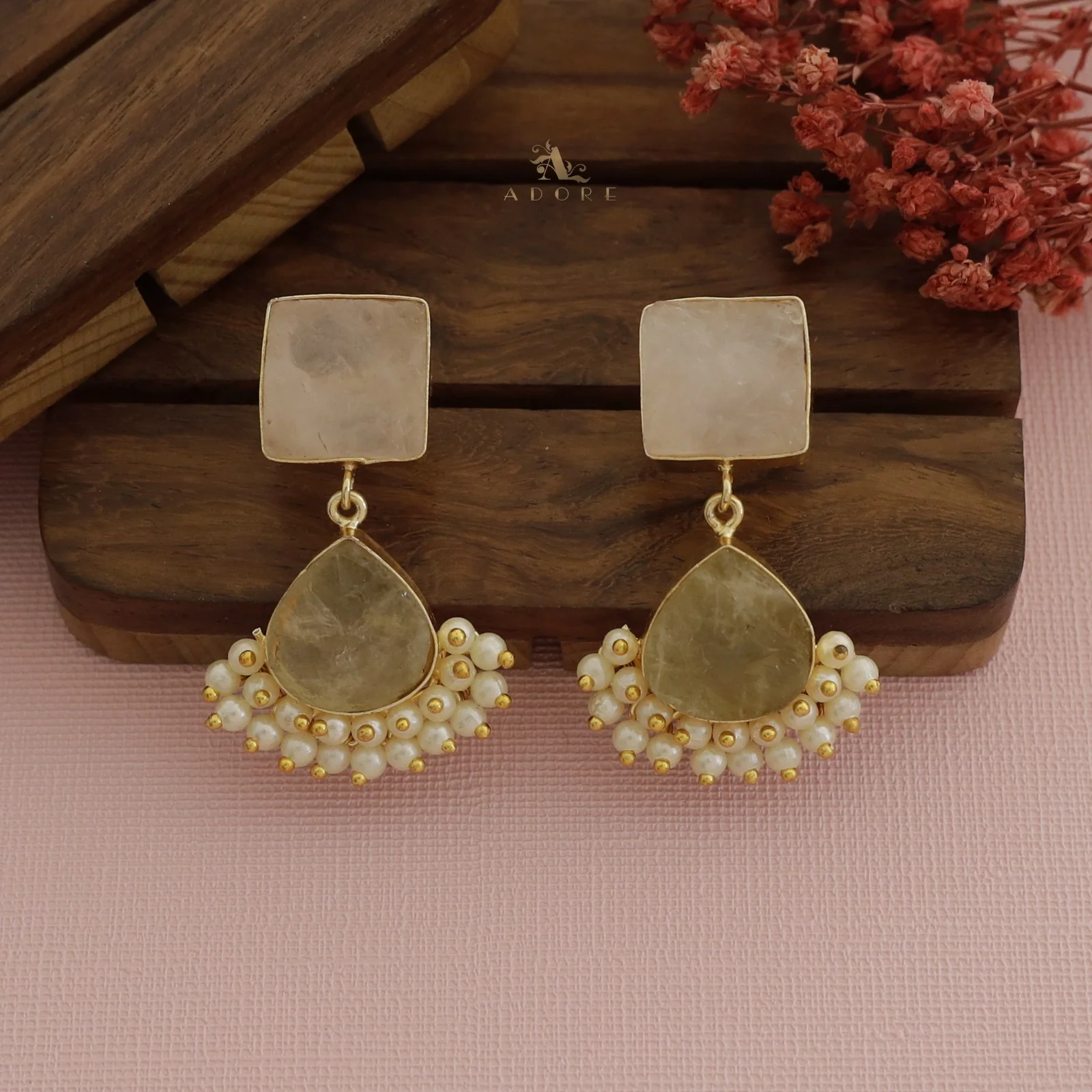 Lowena Raw Stone Cluster Pearl Earring - Image 13