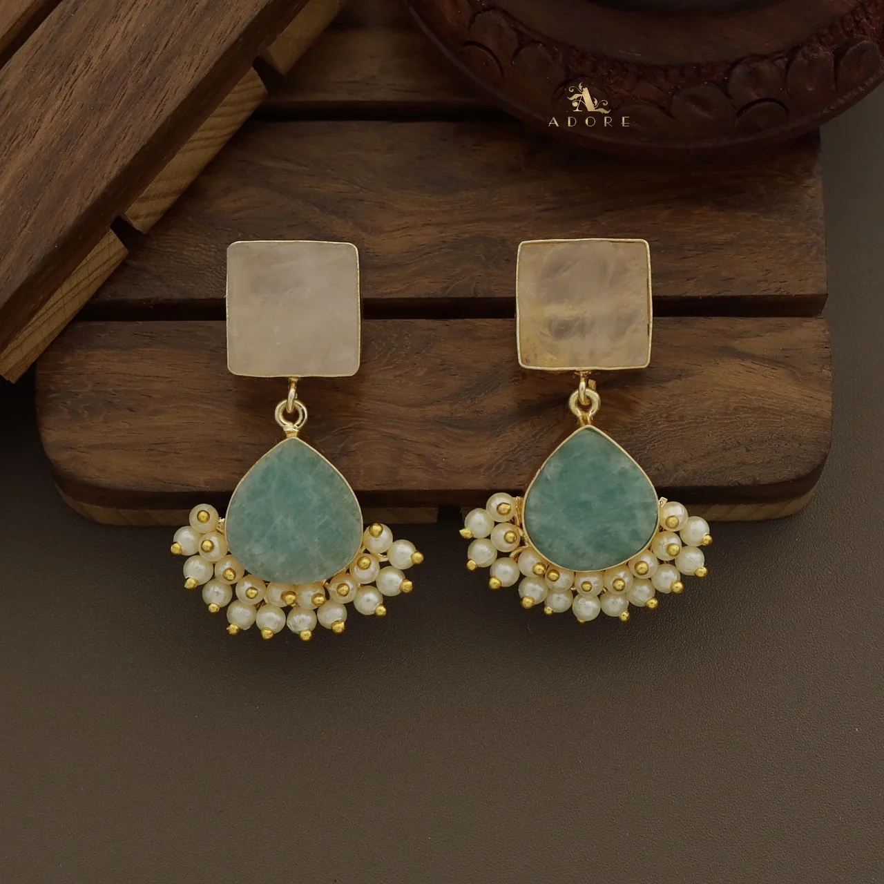 Lowena Raw Stone Cluster Pearl Earring - Image 3