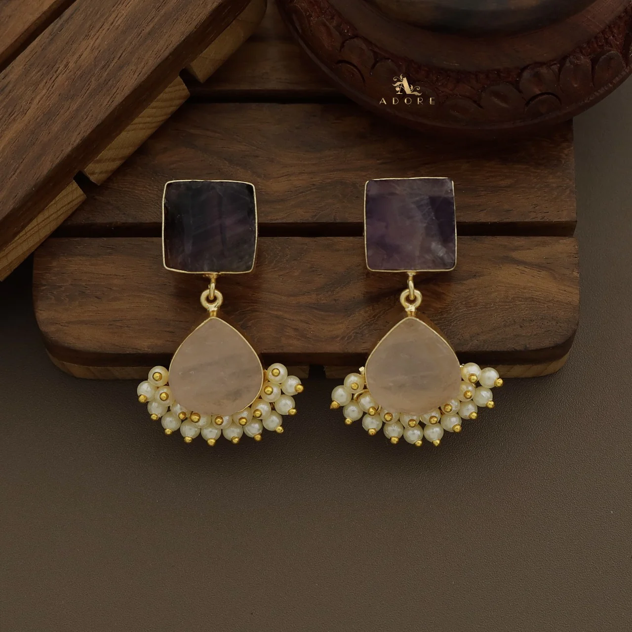 Lowena Raw Stone Cluster Pearl Earring - Image 4