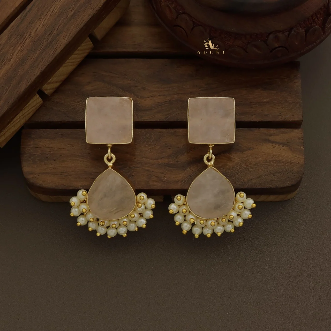 Lowena Raw Stone Cluster Pearl Earring - Image 5