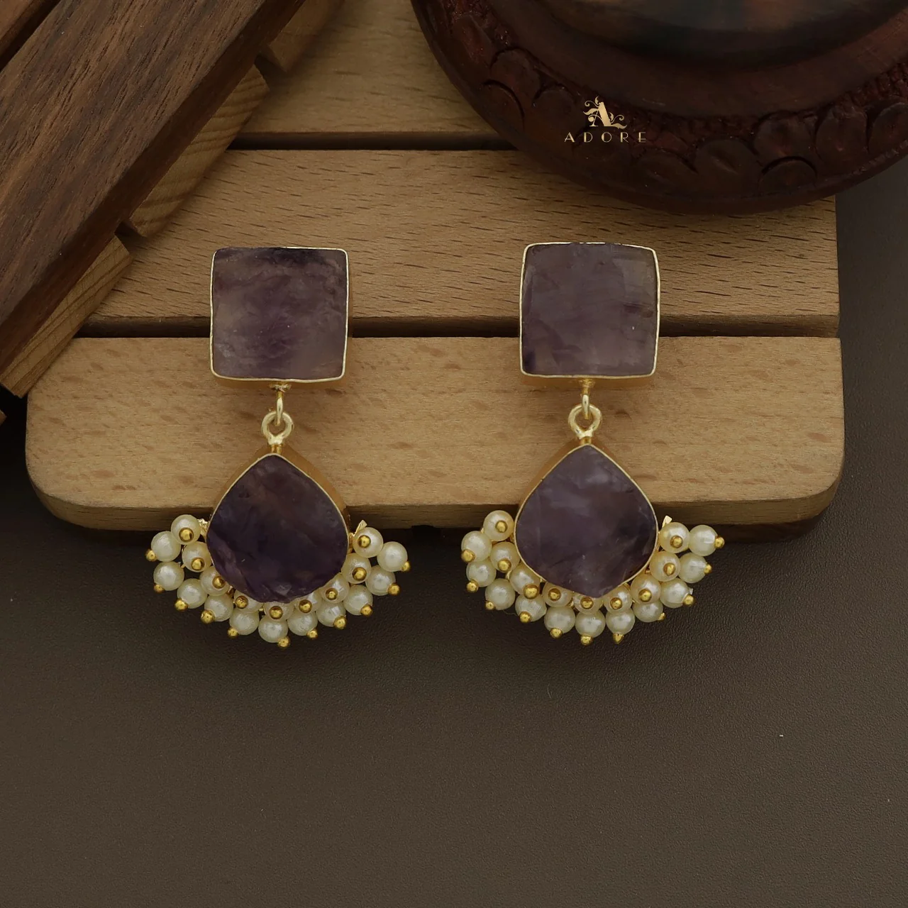 Lowena Raw Stone Cluster Pearl Earring - Image 7