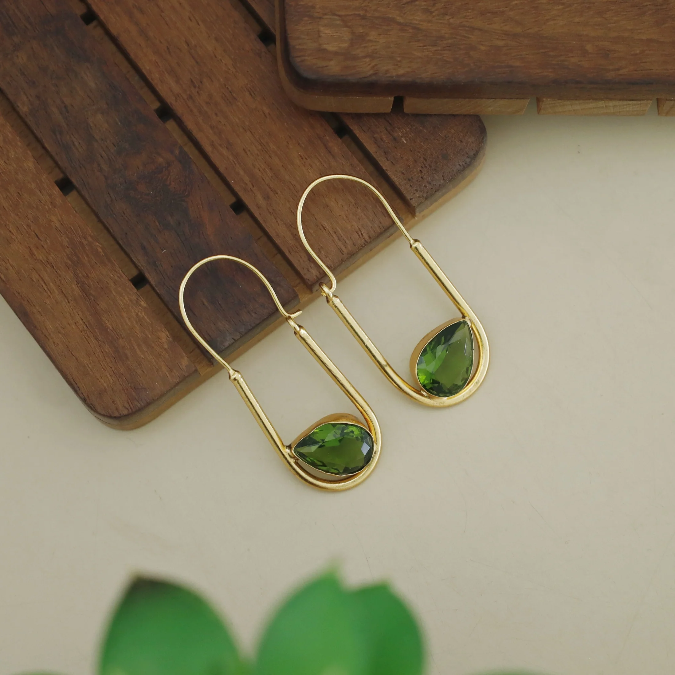Lucille Golden Oval Drop Glossy Stone Hoop - Image 11