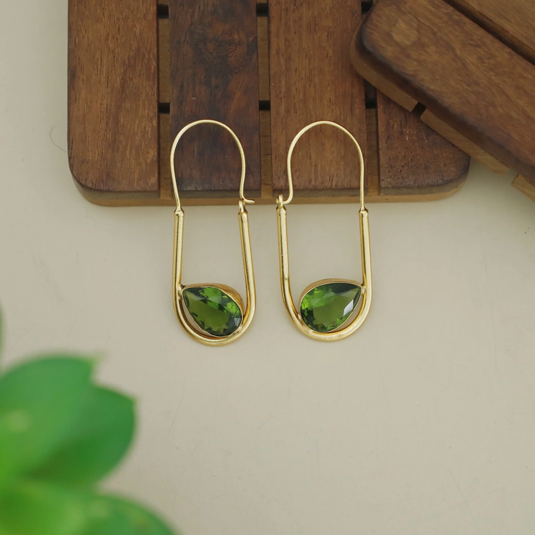 Lucille Golden Oval Drop Glossy Stone Hoop - Image 6