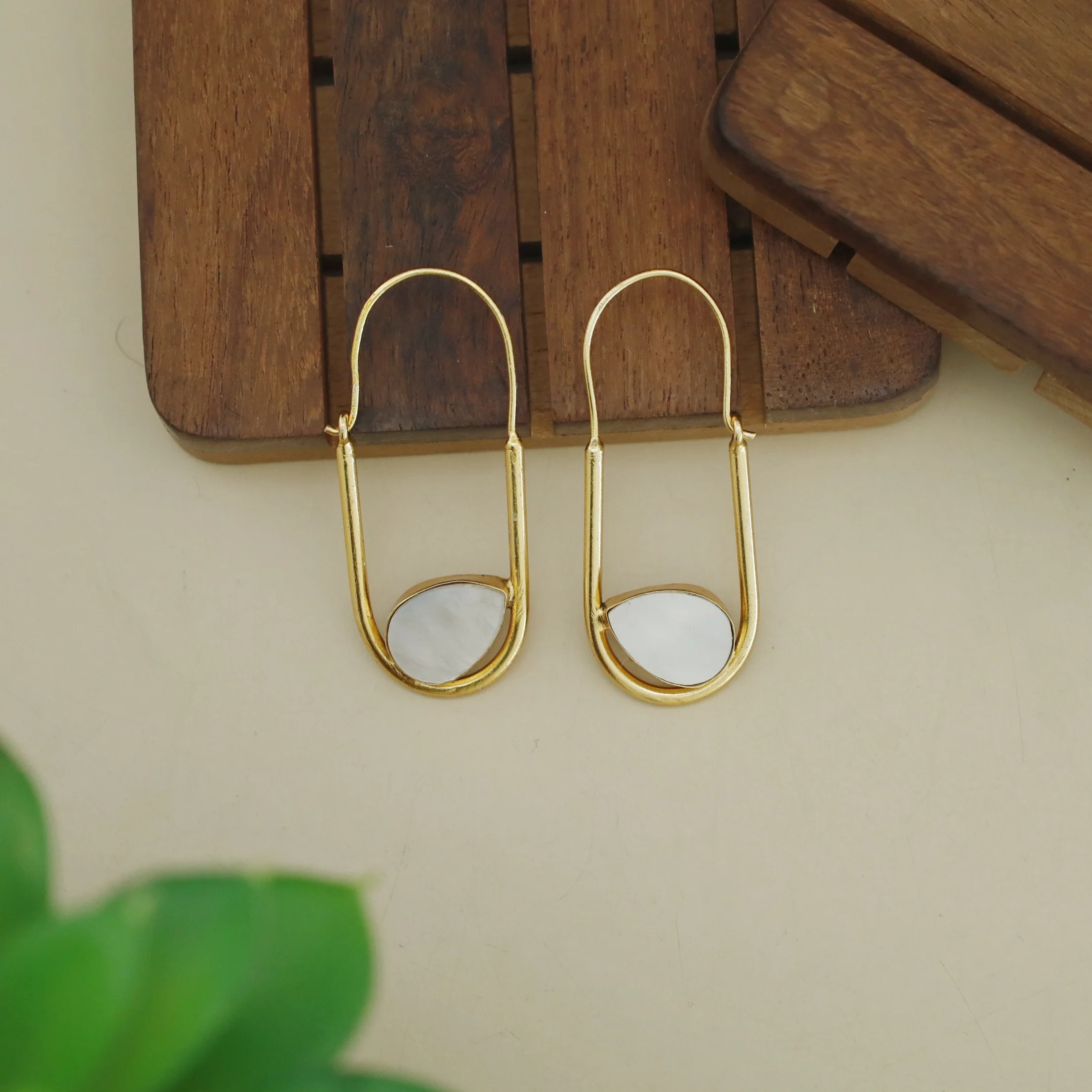 Lucille Golden Oval Drop Glossy Stone Hoop - Image 7