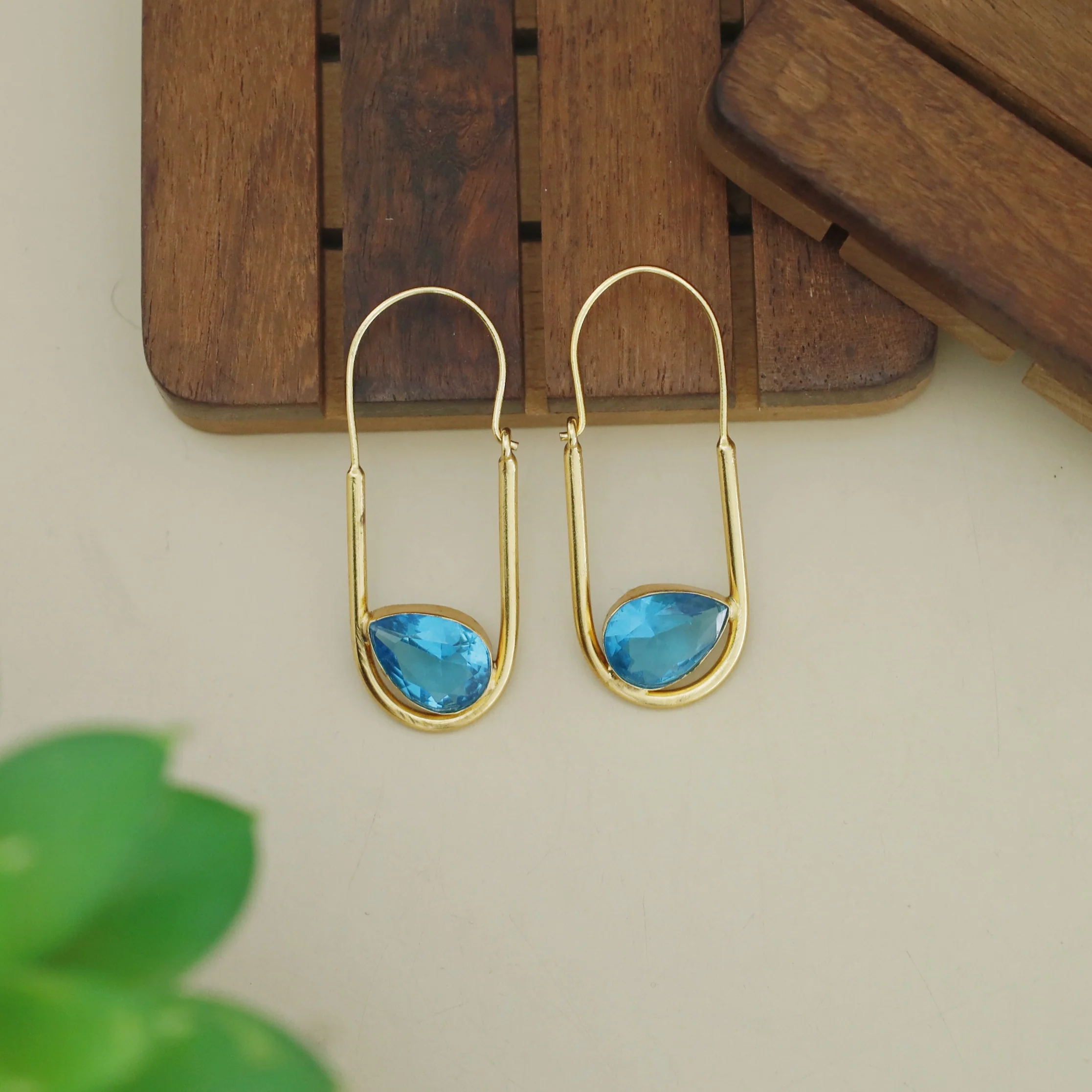 Lucille Golden Oval Drop Glossy Stone Hoop - Image 8