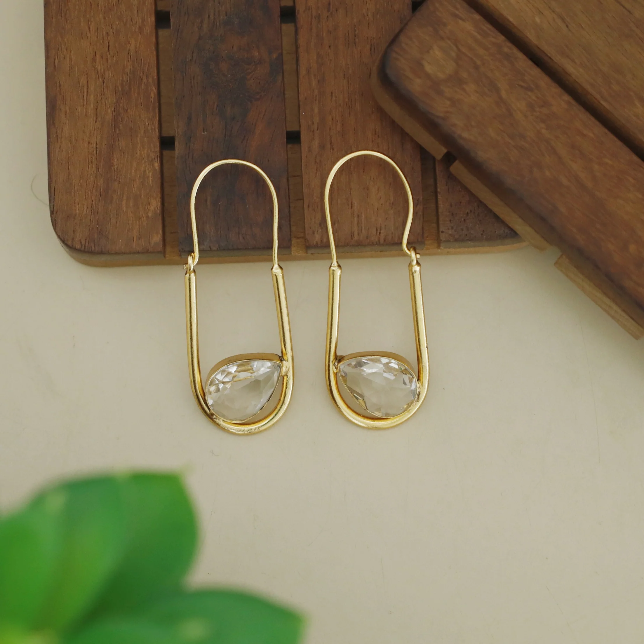 Lucille Golden Oval Drop Glossy Stone Hoop - Image 9