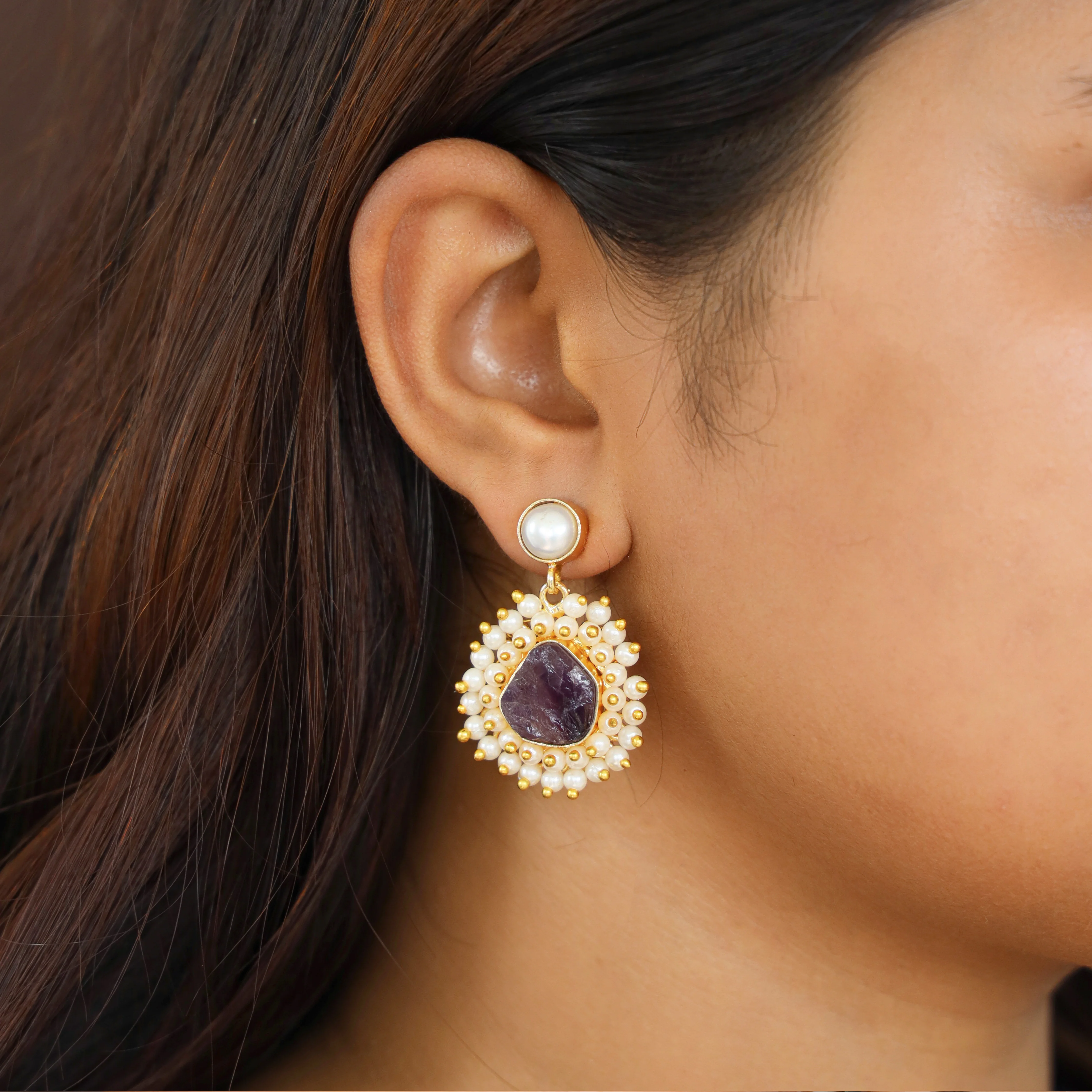 Lydia Raw Stone Pearl Earring - Image 2