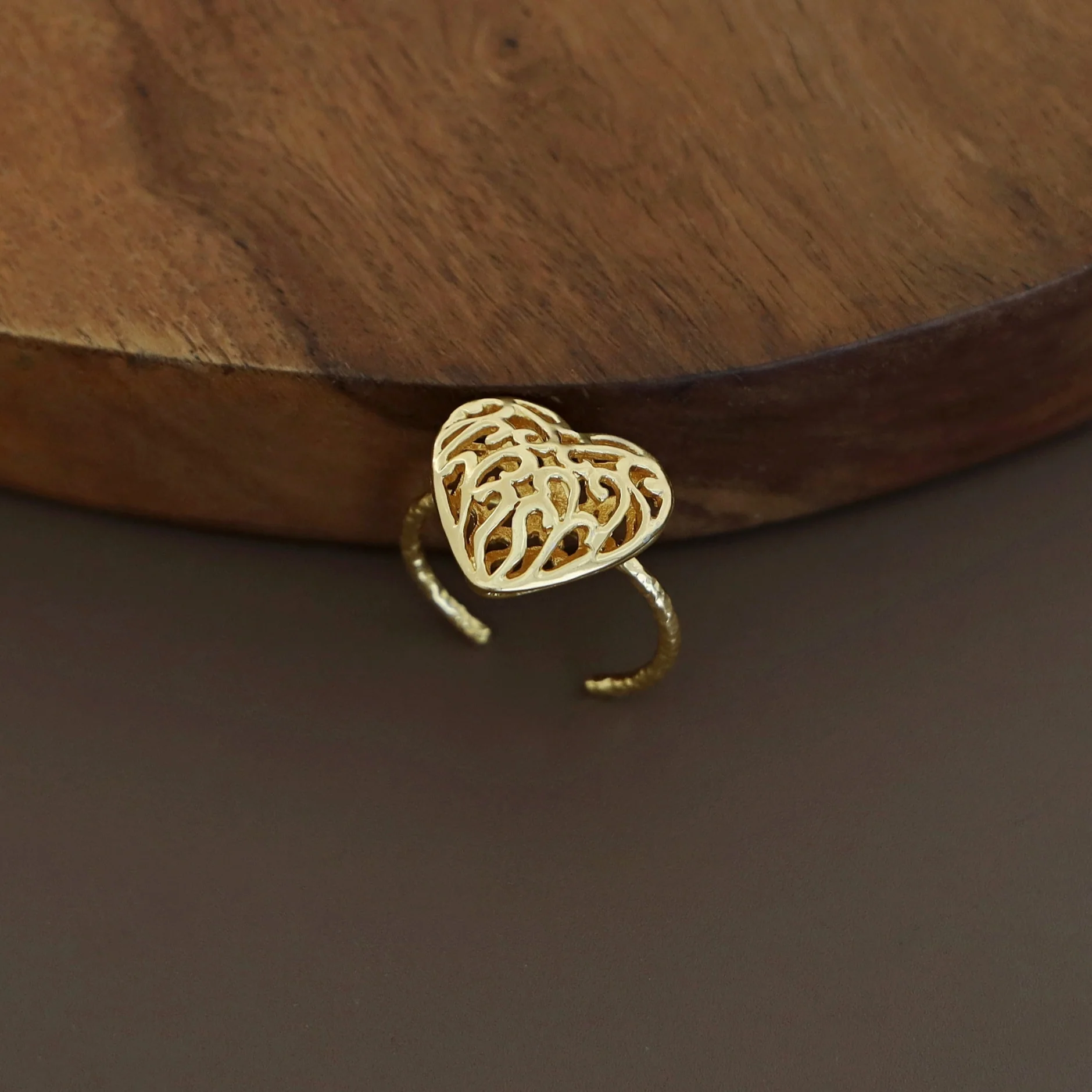 Lyla Golden Textured Heart Ring - Image 2
