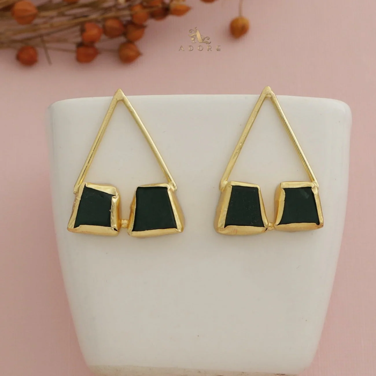 Mablika Triangle Dual Raw Stone Earring - Image 3