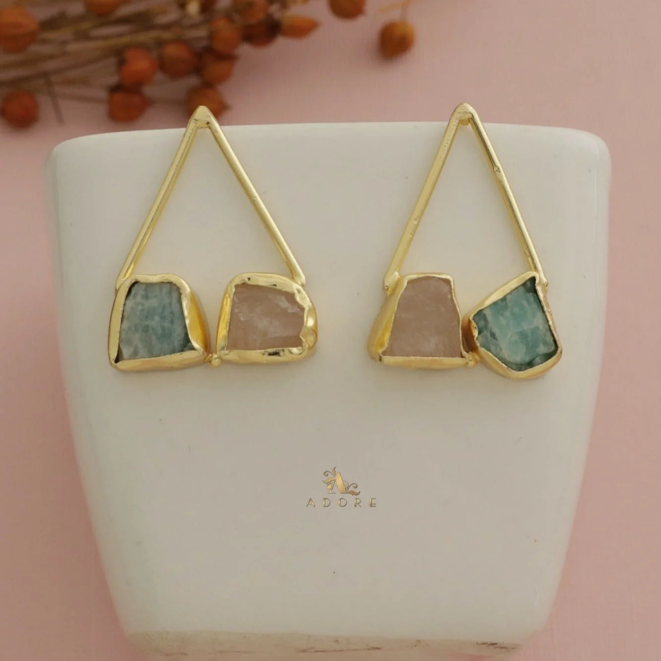 Mablika Triangle Dual Raw Stone Earring - Image 5