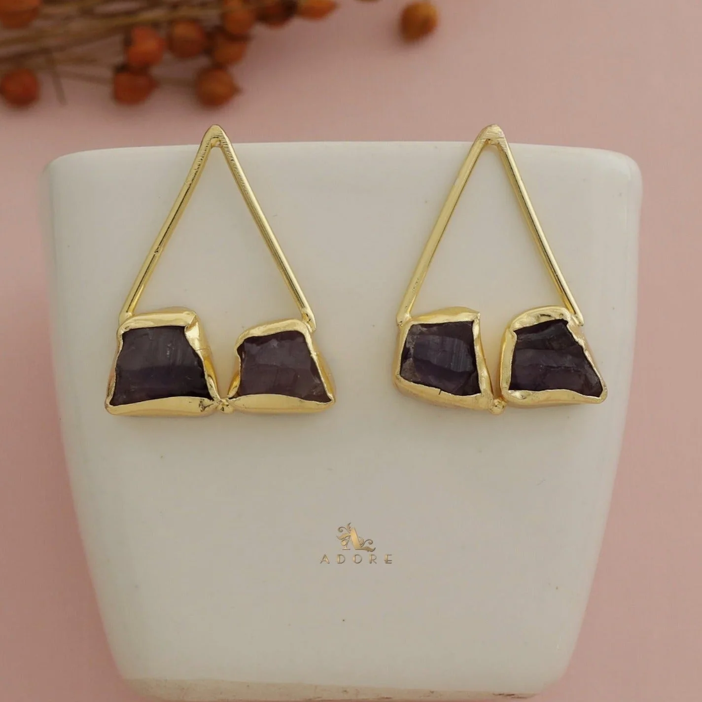 Mablika Triangle Dual Raw Stone Earring - Image 6