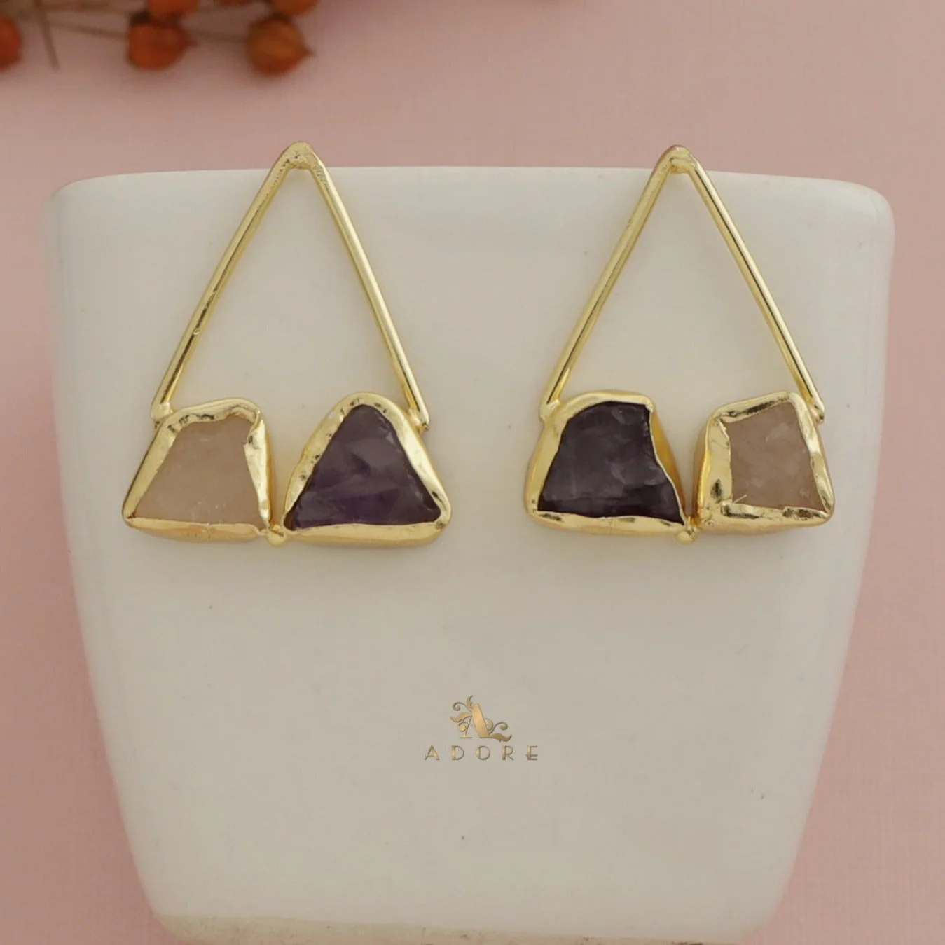 Mablika Triangle Dual Raw Stone Earring - Image 8