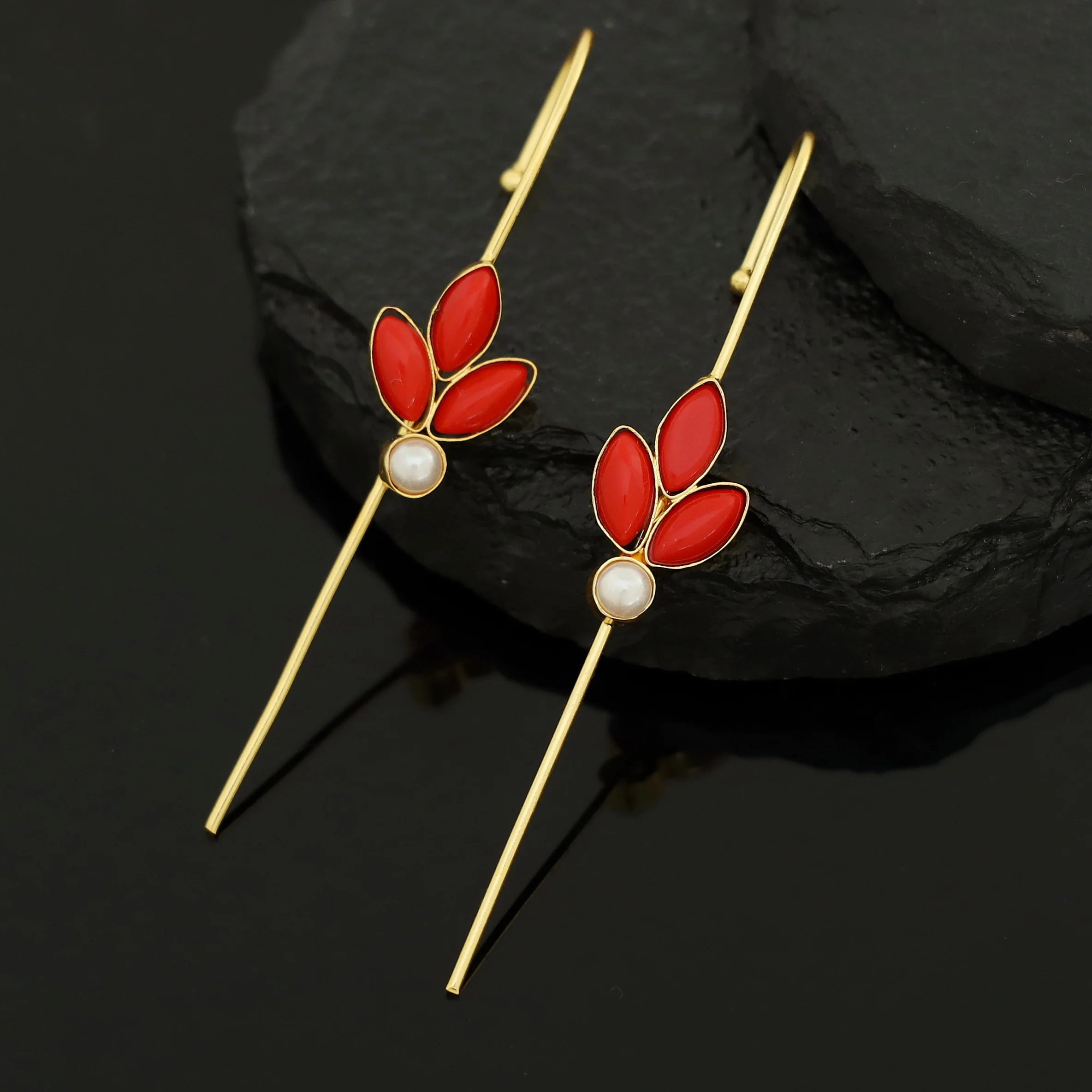 Madhukasa Tri Leaf Pearl Ear-Cuff (Set Of 2) - Image 9