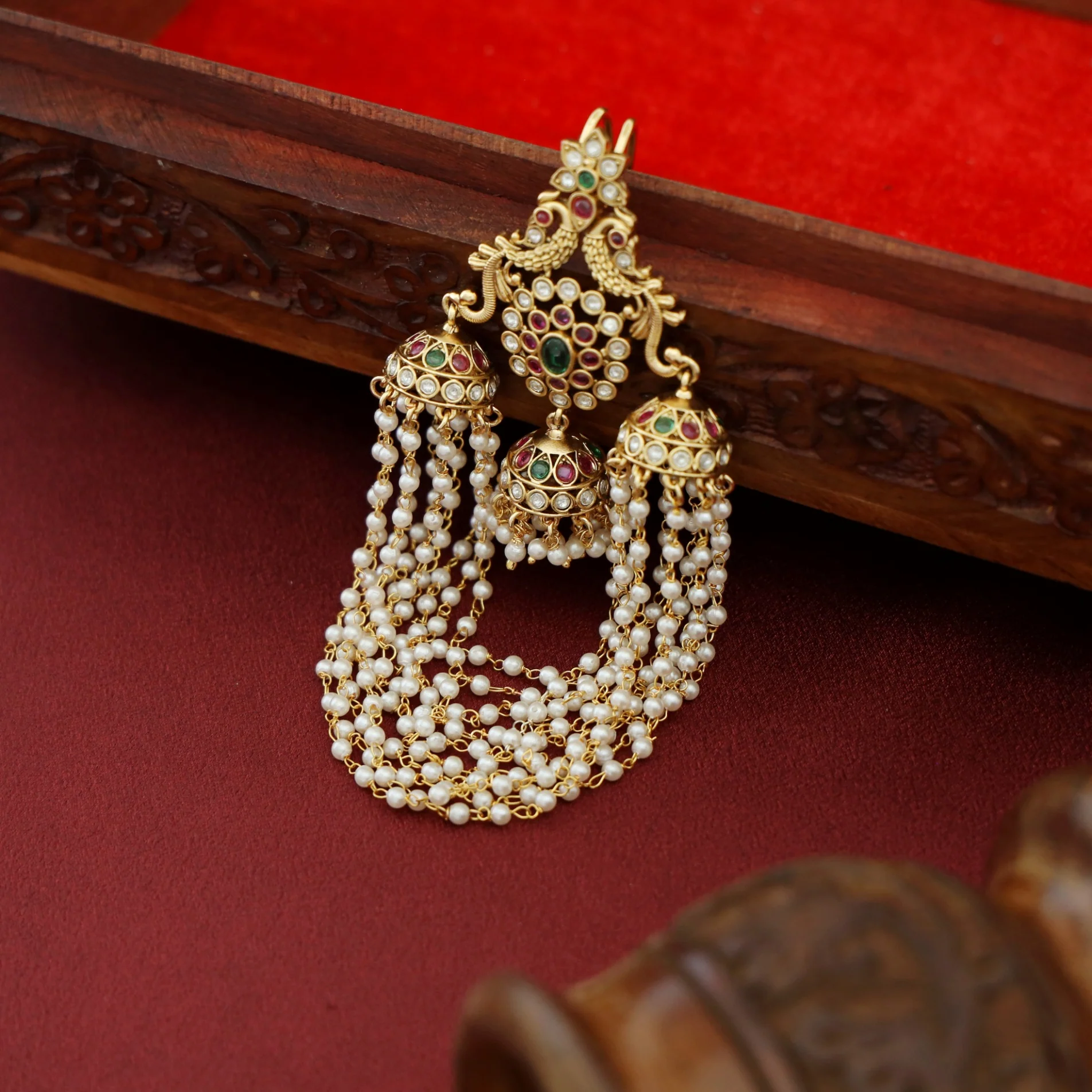 Madhvika Mayura Layered Pearl Hair Brooch - Image 3