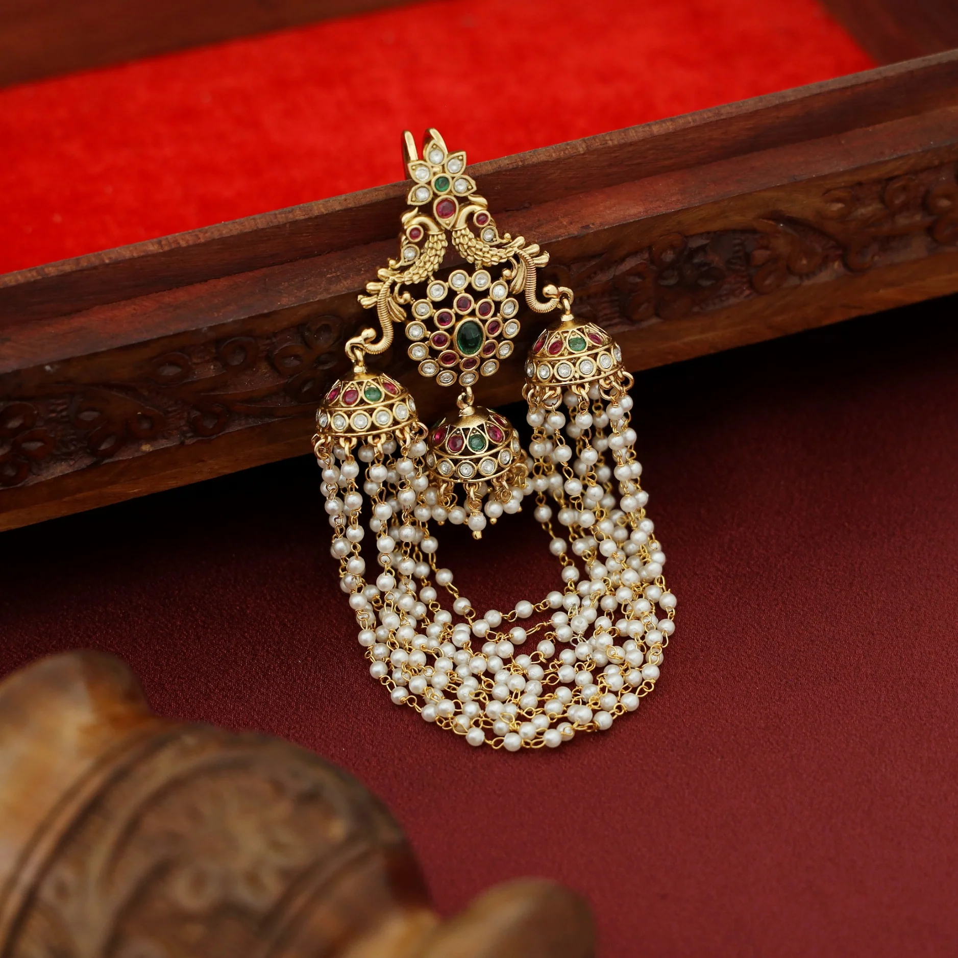 Madhvika Mayura Layered Pearl Hair Brooch - Image 4