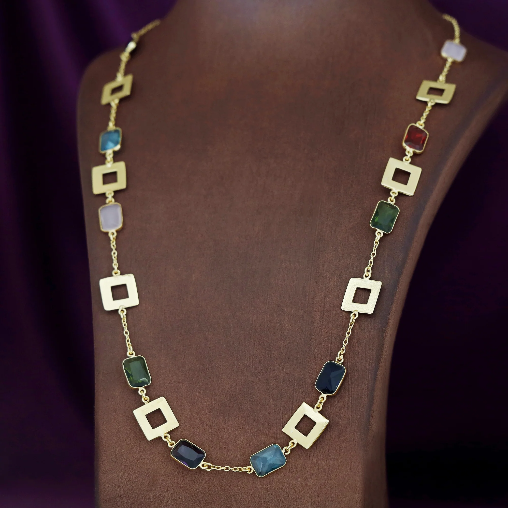 Melena Glossy Rectangle Long Neckpiece - Image 9