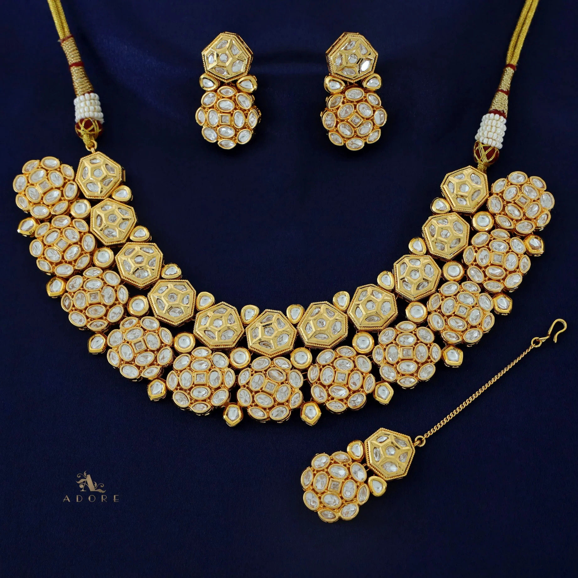Premium Magdalen Kundan Neckpiece With Earring + TIkka - Image 2