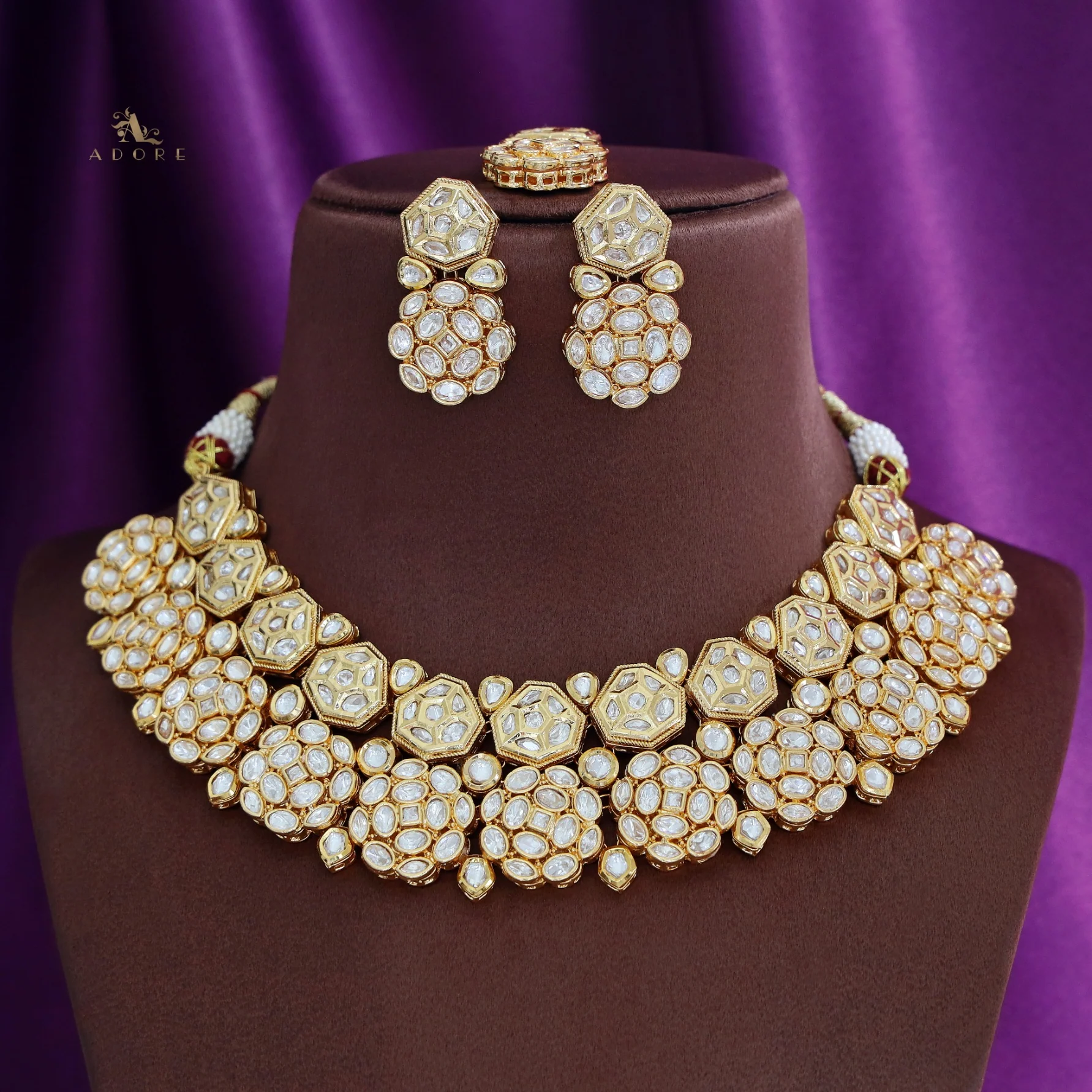Premium Magdalen Kundan Neckpiece With Earring + TIkka - Image 6