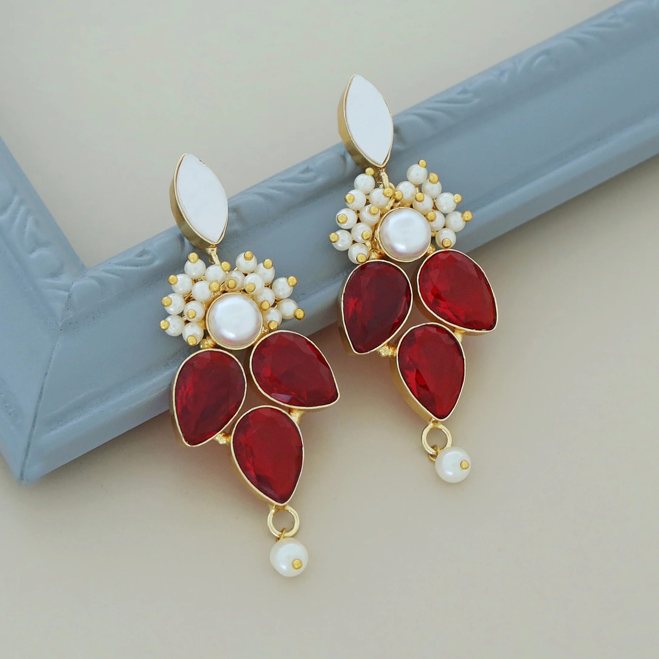 Magena Pearl Drop Glossy Stone Earring - Image 11