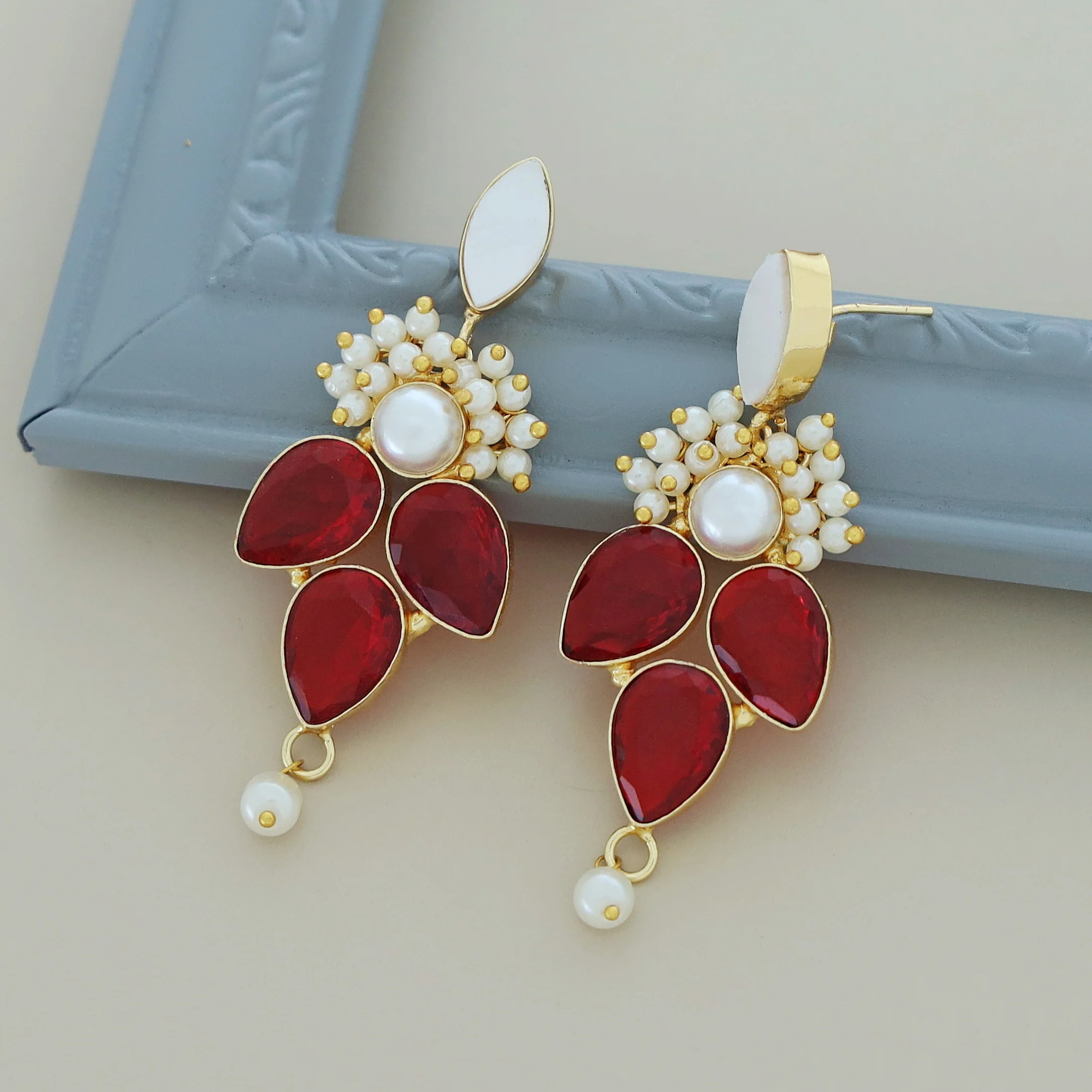 Magena Pearl Drop Glossy Stone Earring - Image 12