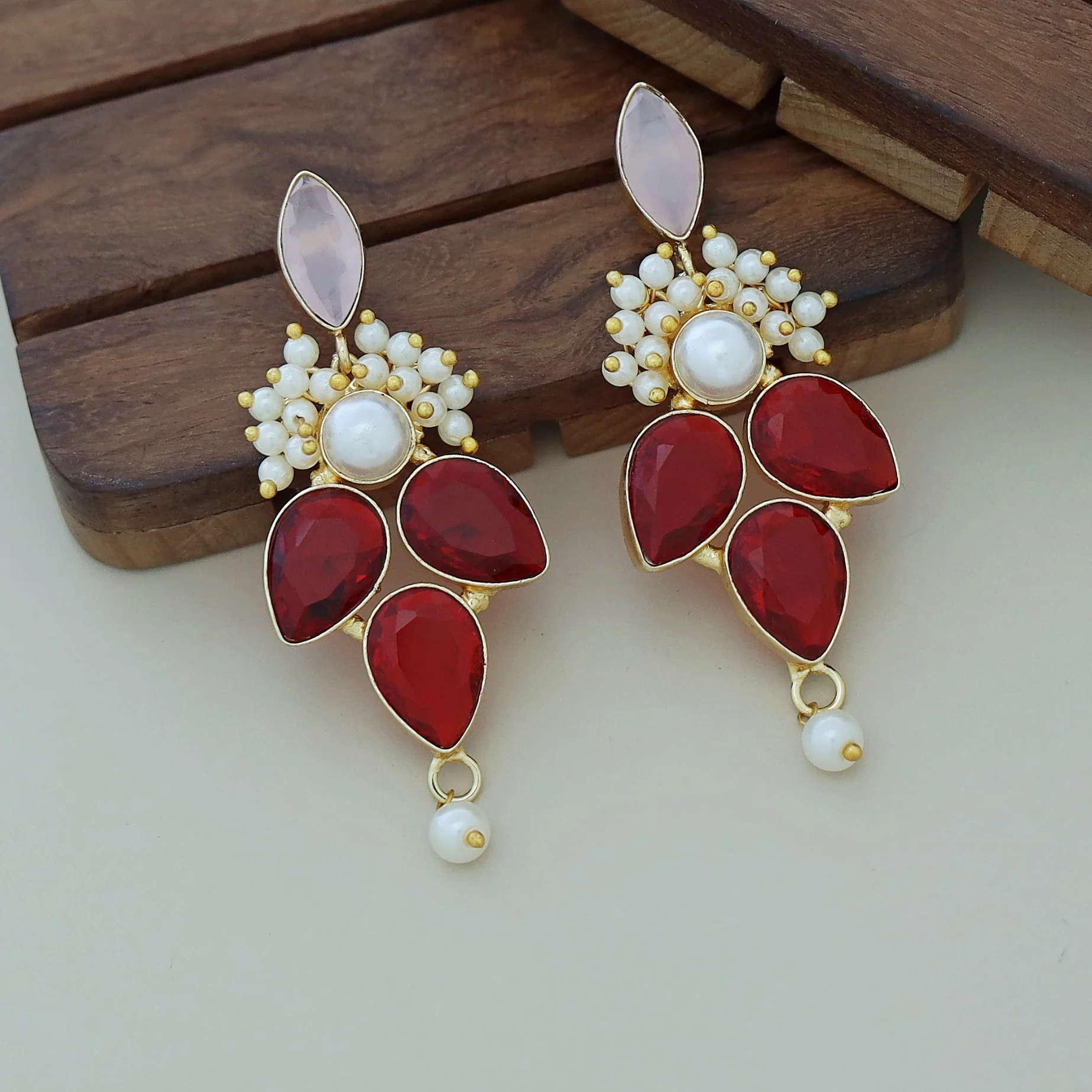 Magena Pearl Drop Glossy Stone Earring - Image 13