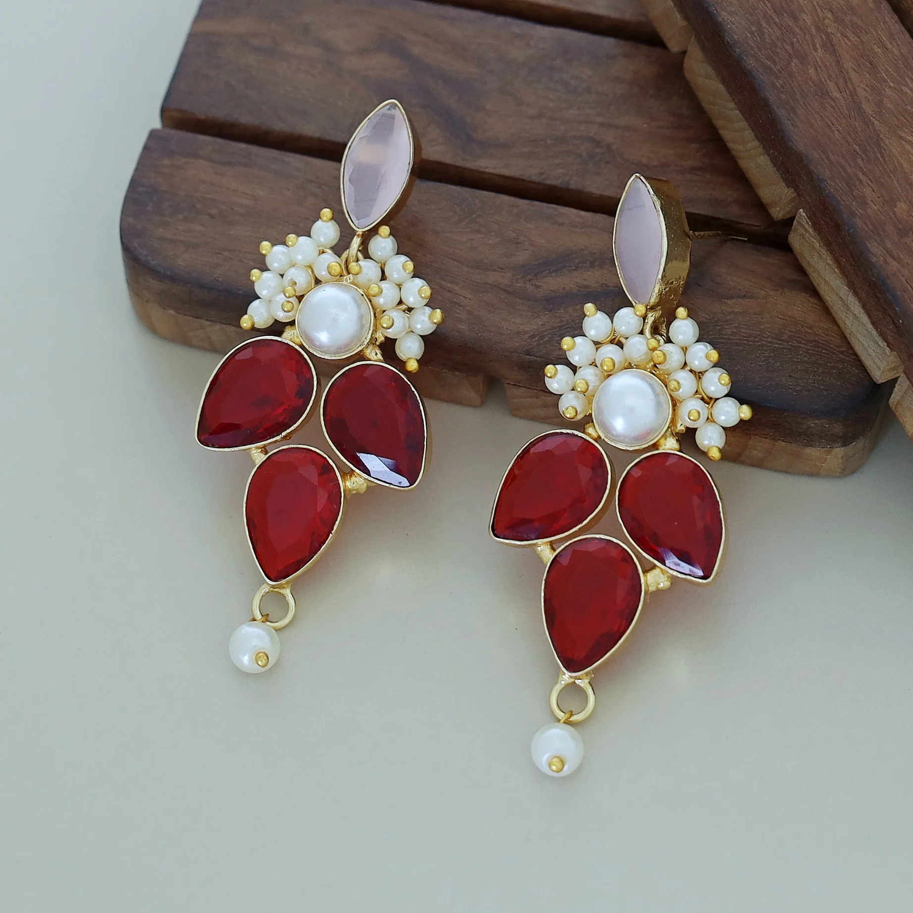 Magena Pearl Drop Glossy Stone Earring - Image 14