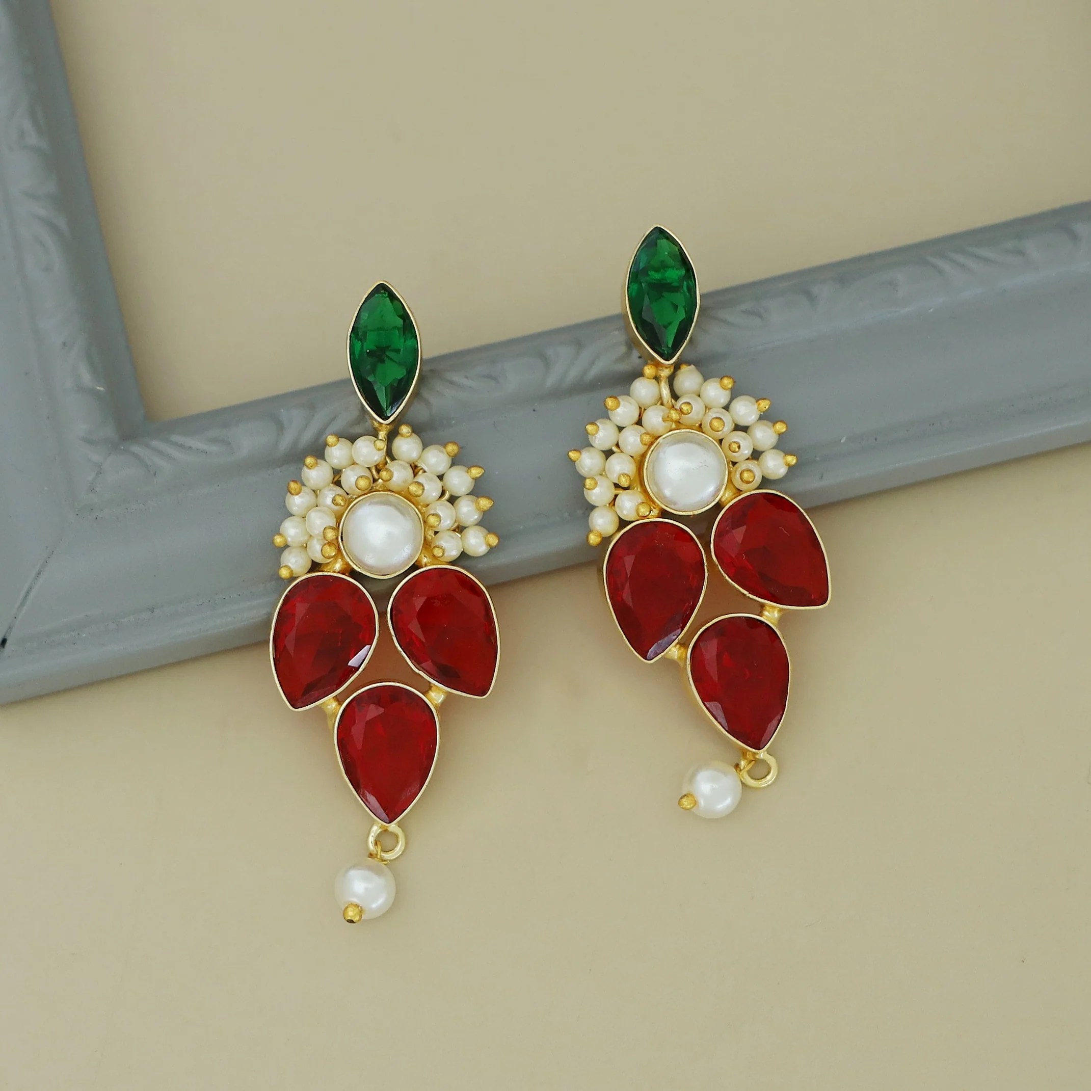 Magena Pearl Drop Glossy Stone Earring - Image 17