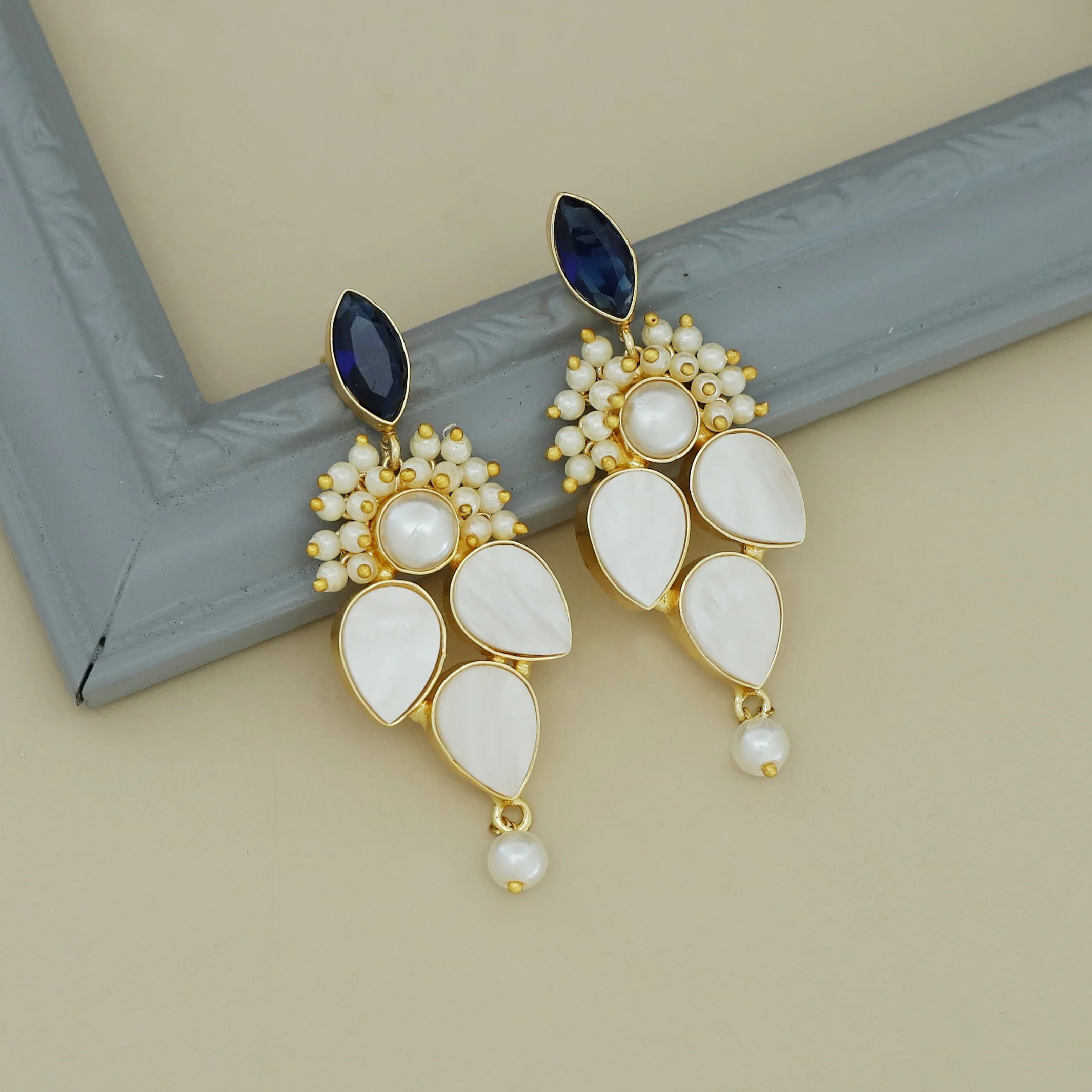 Magena Pearl Drop Glossy Stone Earring - Image 18