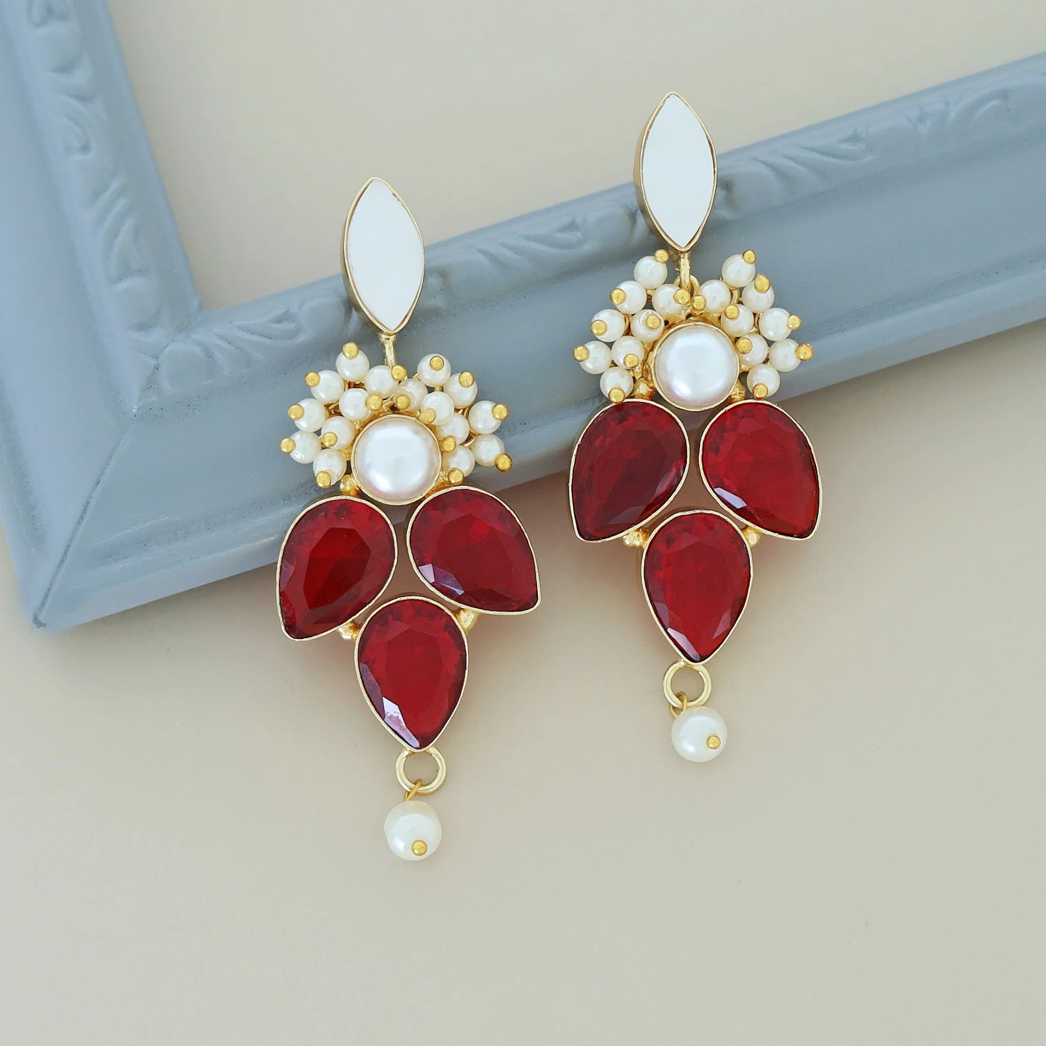Magena Pearl Drop Glossy Stone Earring - Image 2