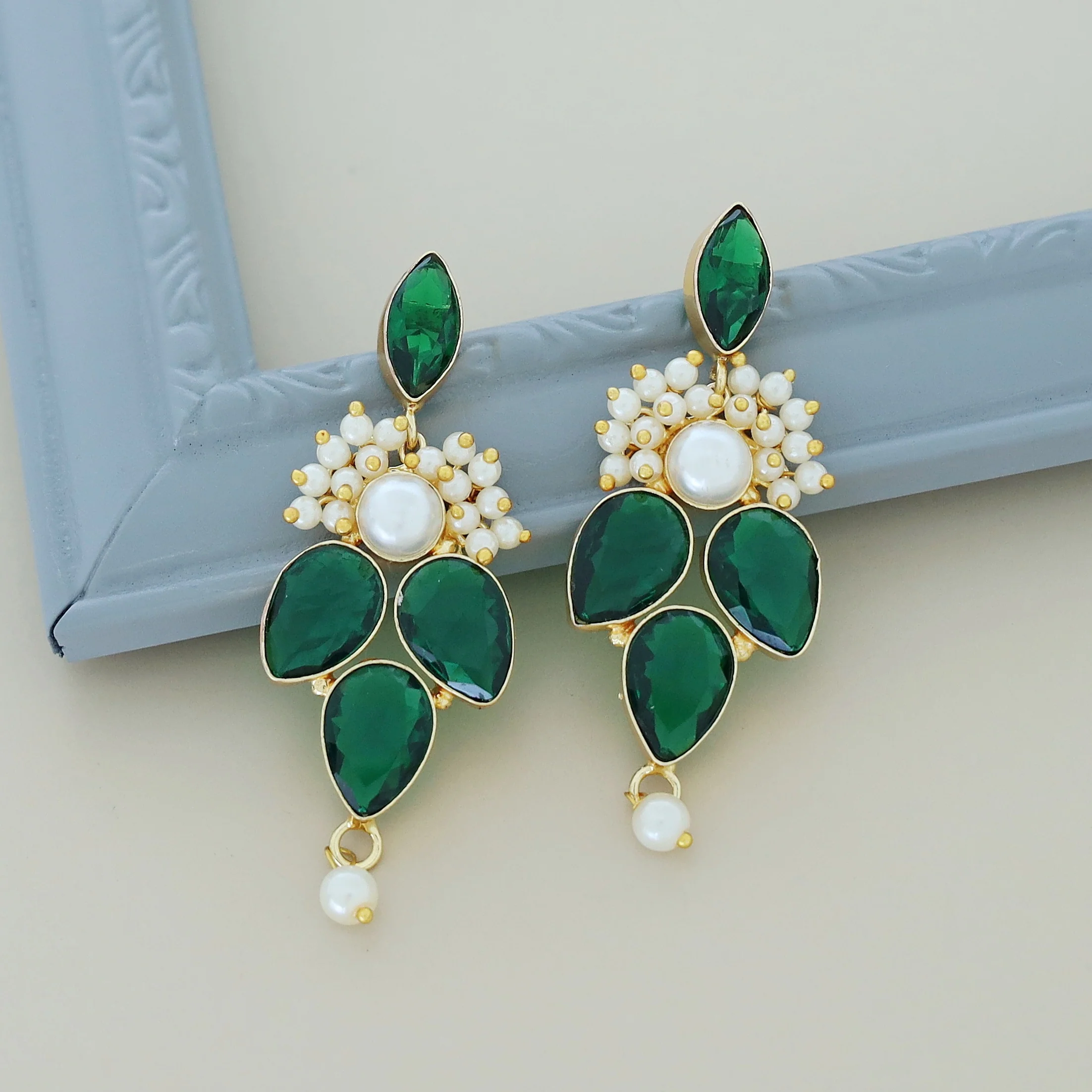 Magena Pearl Drop Glossy Stone Earring - Image 3