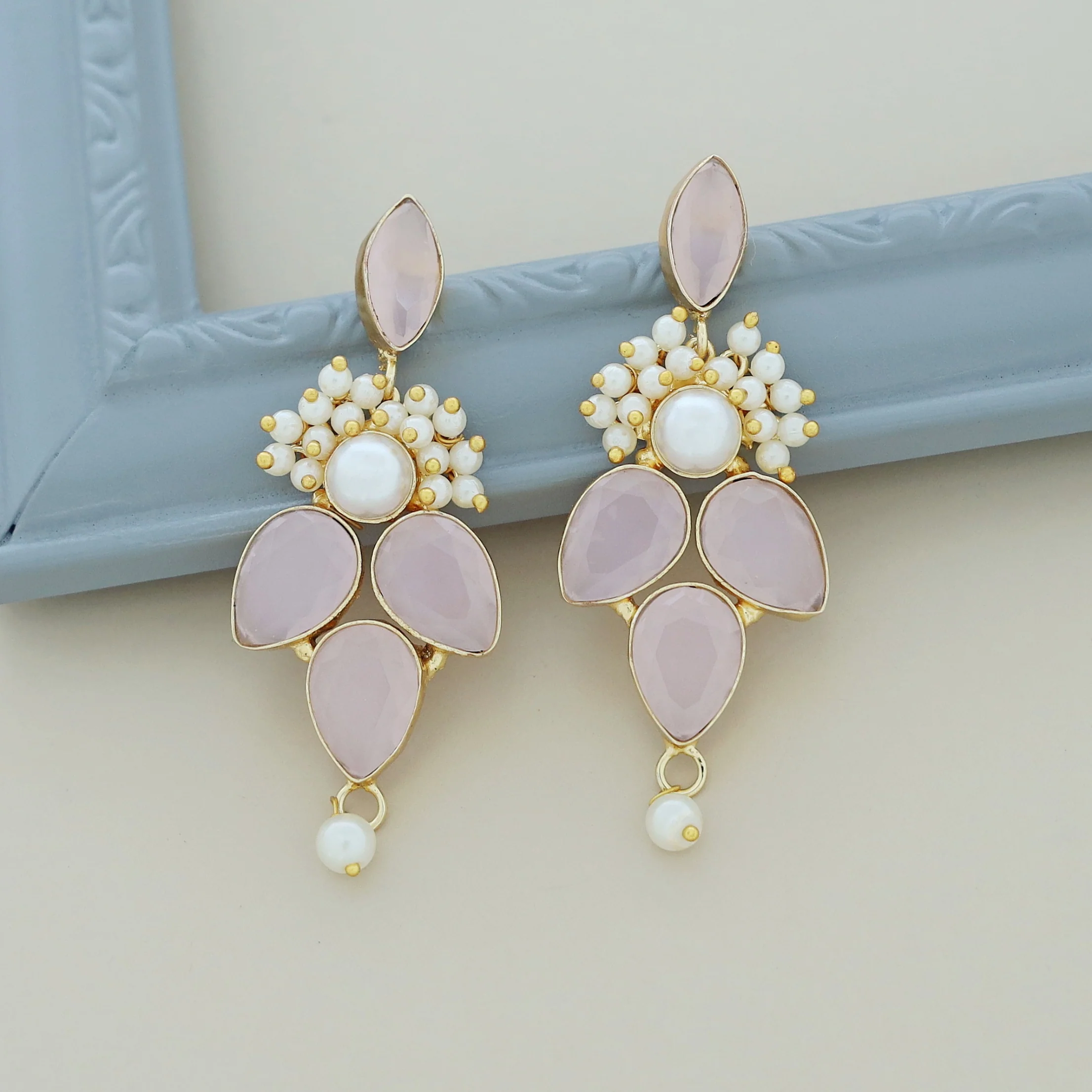 Magena Pearl Drop Glossy Stone Earring - Image 4