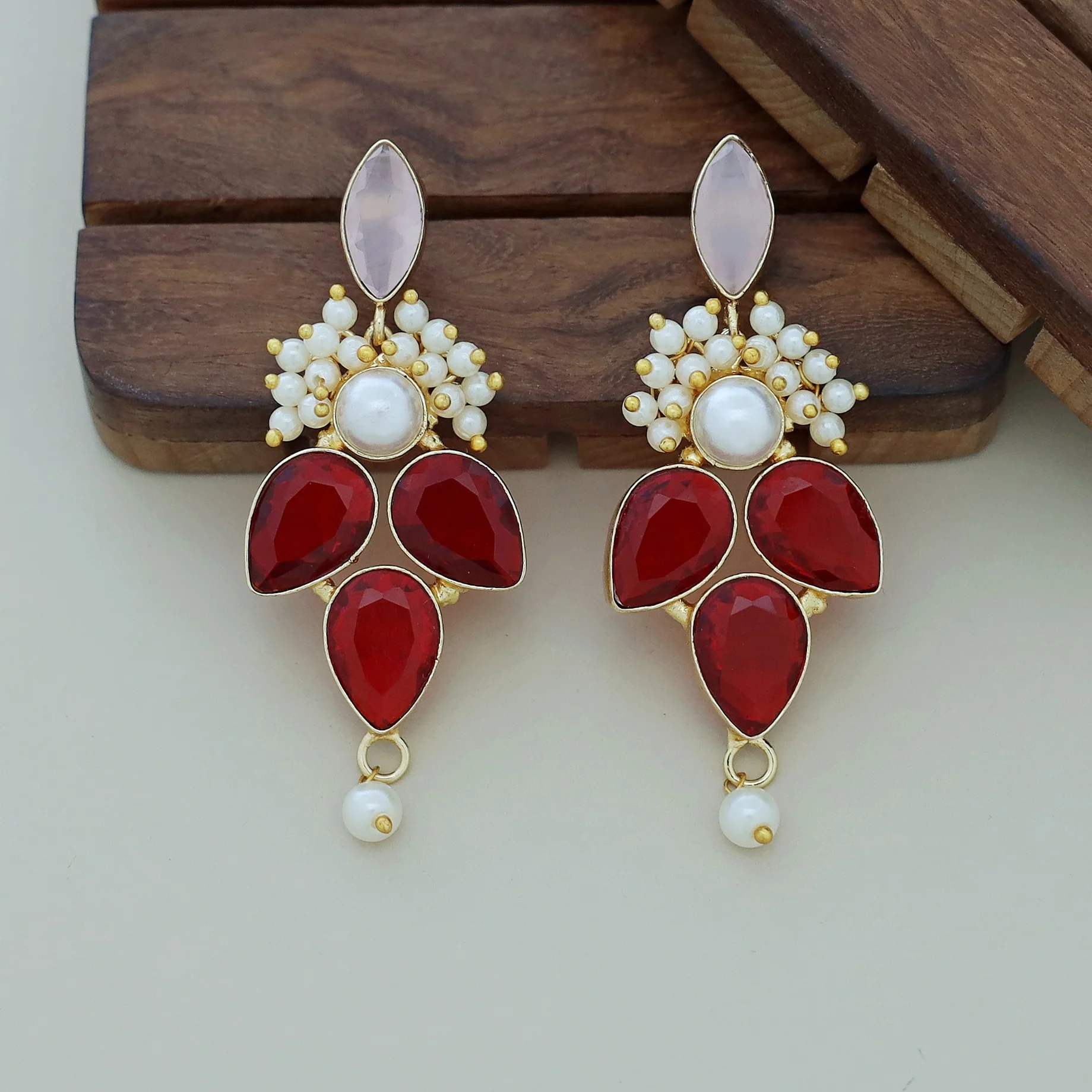 Magena Pearl Drop Glossy Stone Earring - Image 5