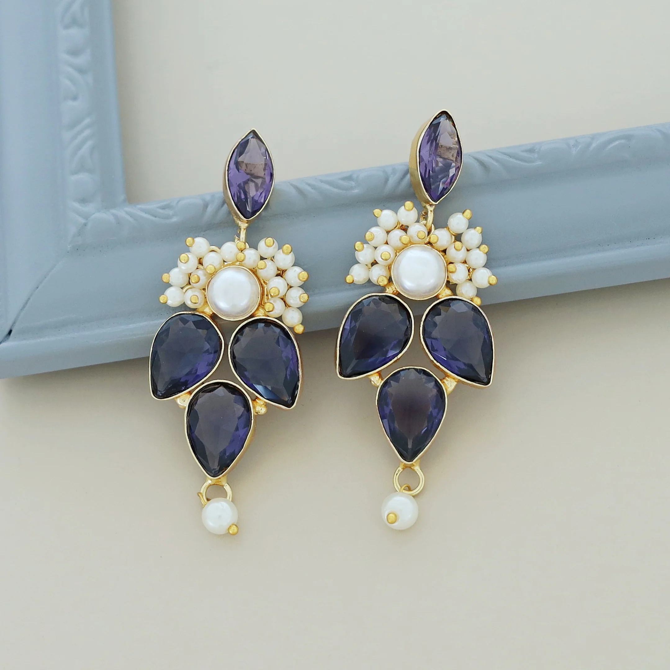 Magena Pearl Drop Glossy Stone Earring - Image 7