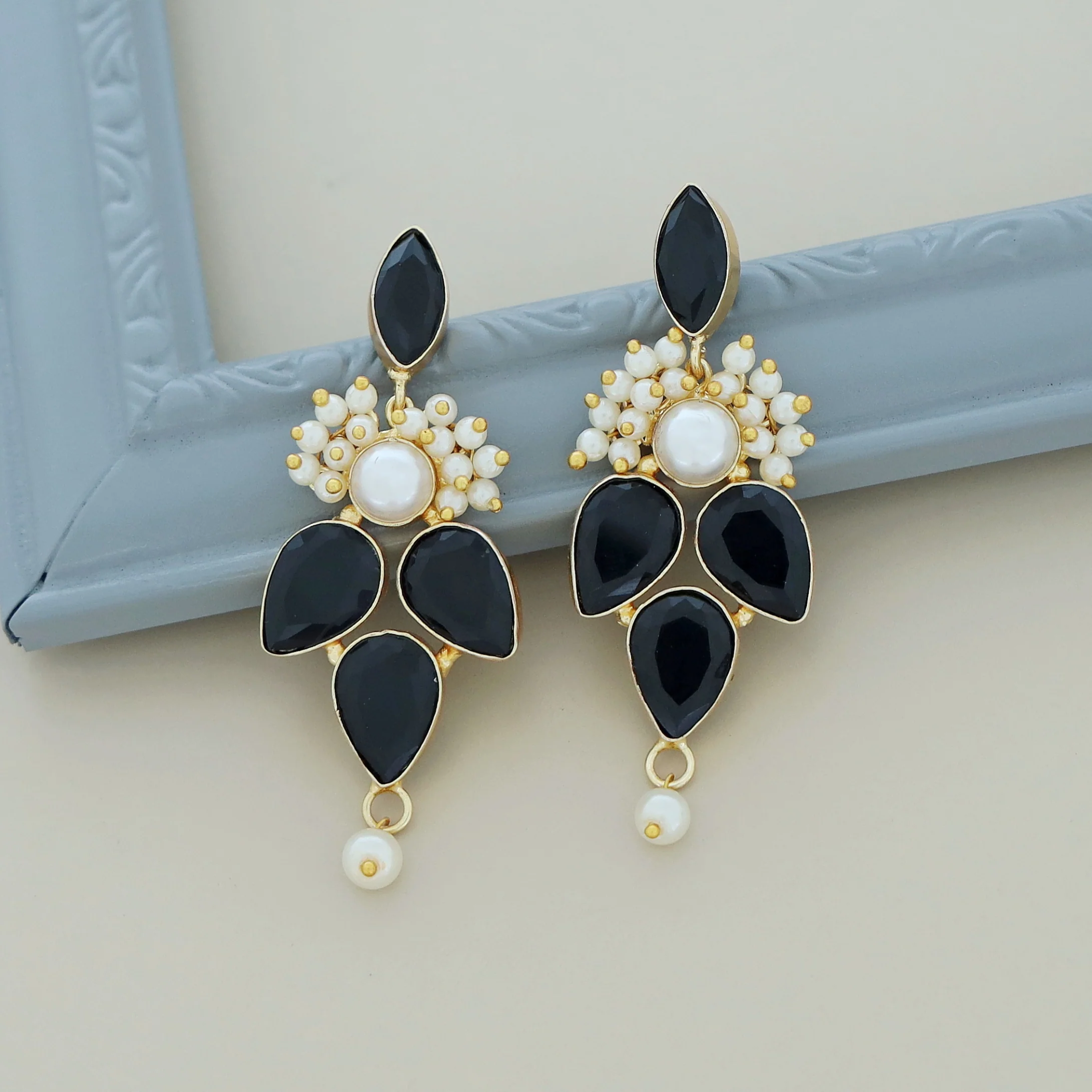 Magena Pearl Drop Glossy Stone Earring - Image 8
