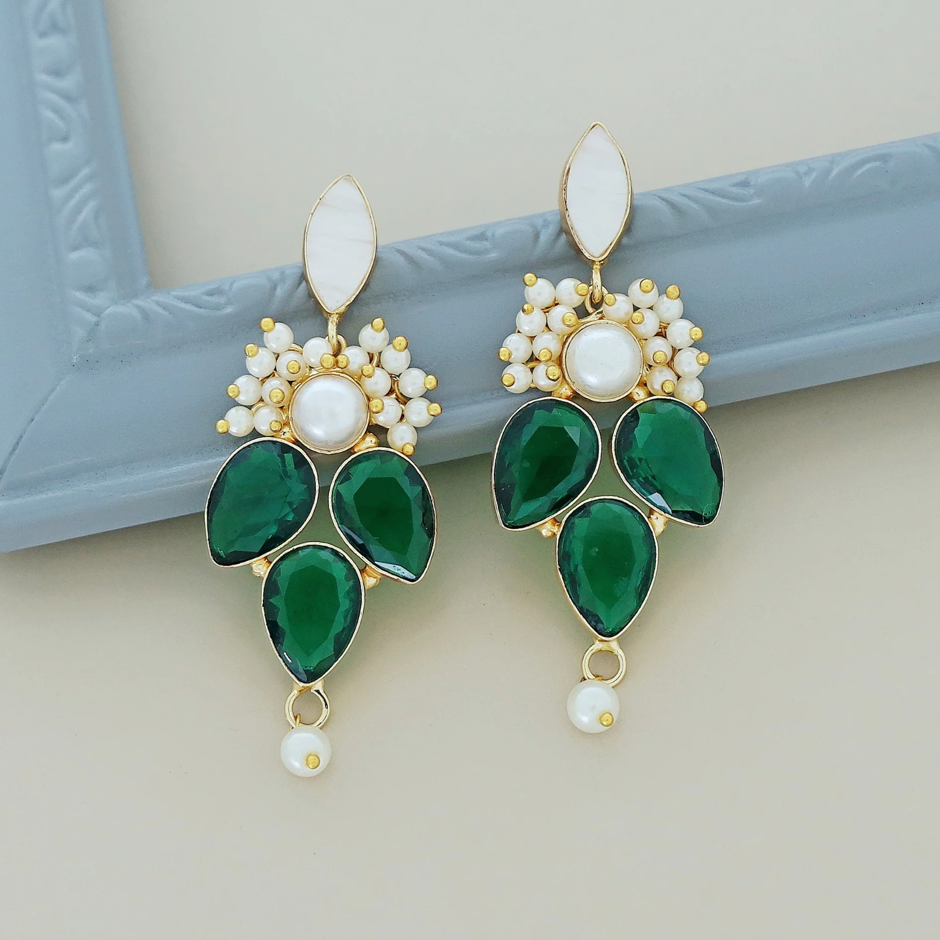 Magena Pearl Drop Glossy Stone Earring - Image 9