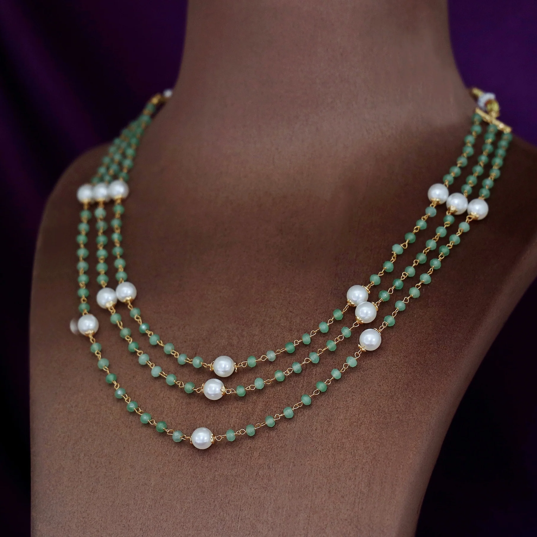 Usha Golden 3 Layer Pearl Neckpiece - Image 2