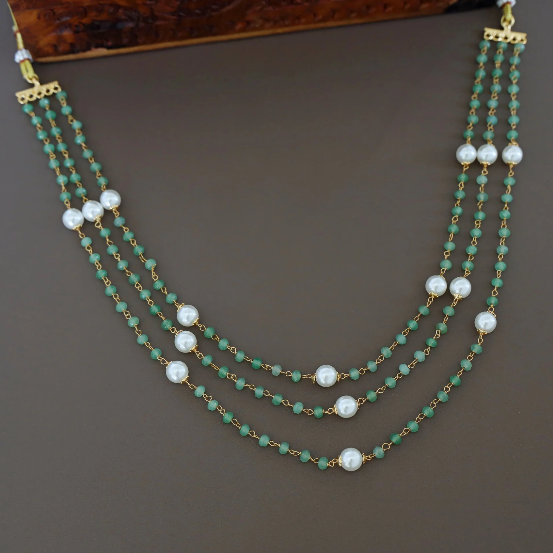Usha Golden 3 Layer Pearl Neckpiece - Image 3