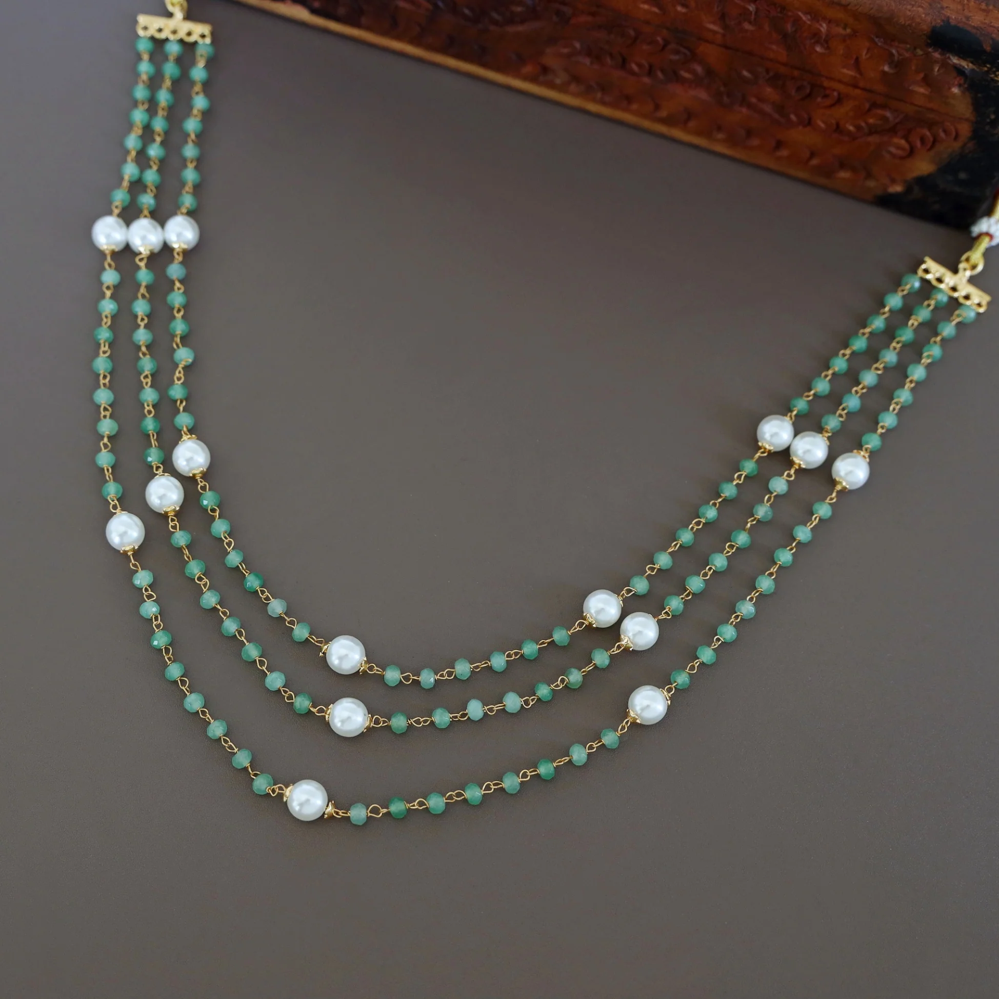 Usha Golden 3 Layer Pearl Neckpiece - Image 4
