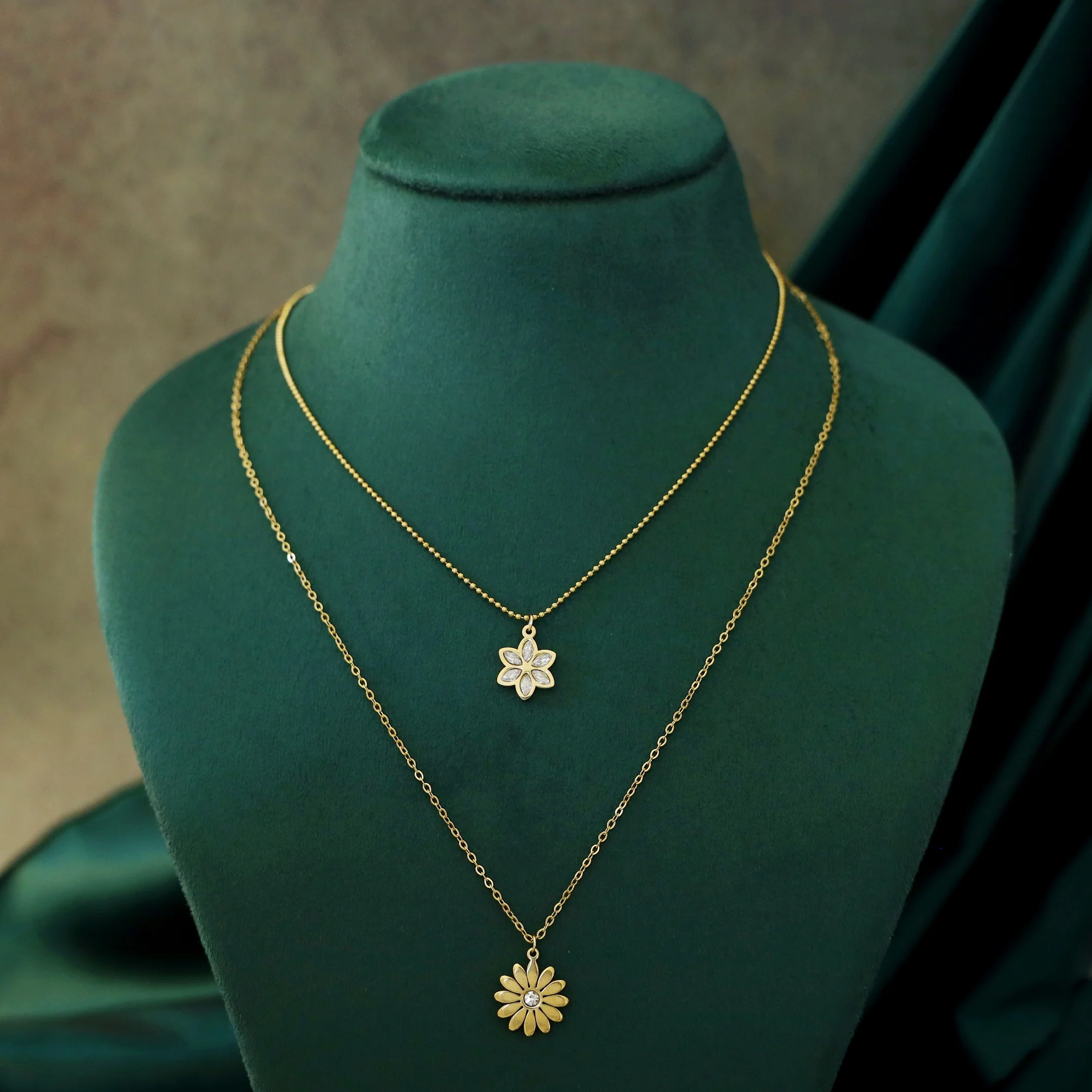 Manisa 2 Layer Dual Flower Neckpiece - Image 2