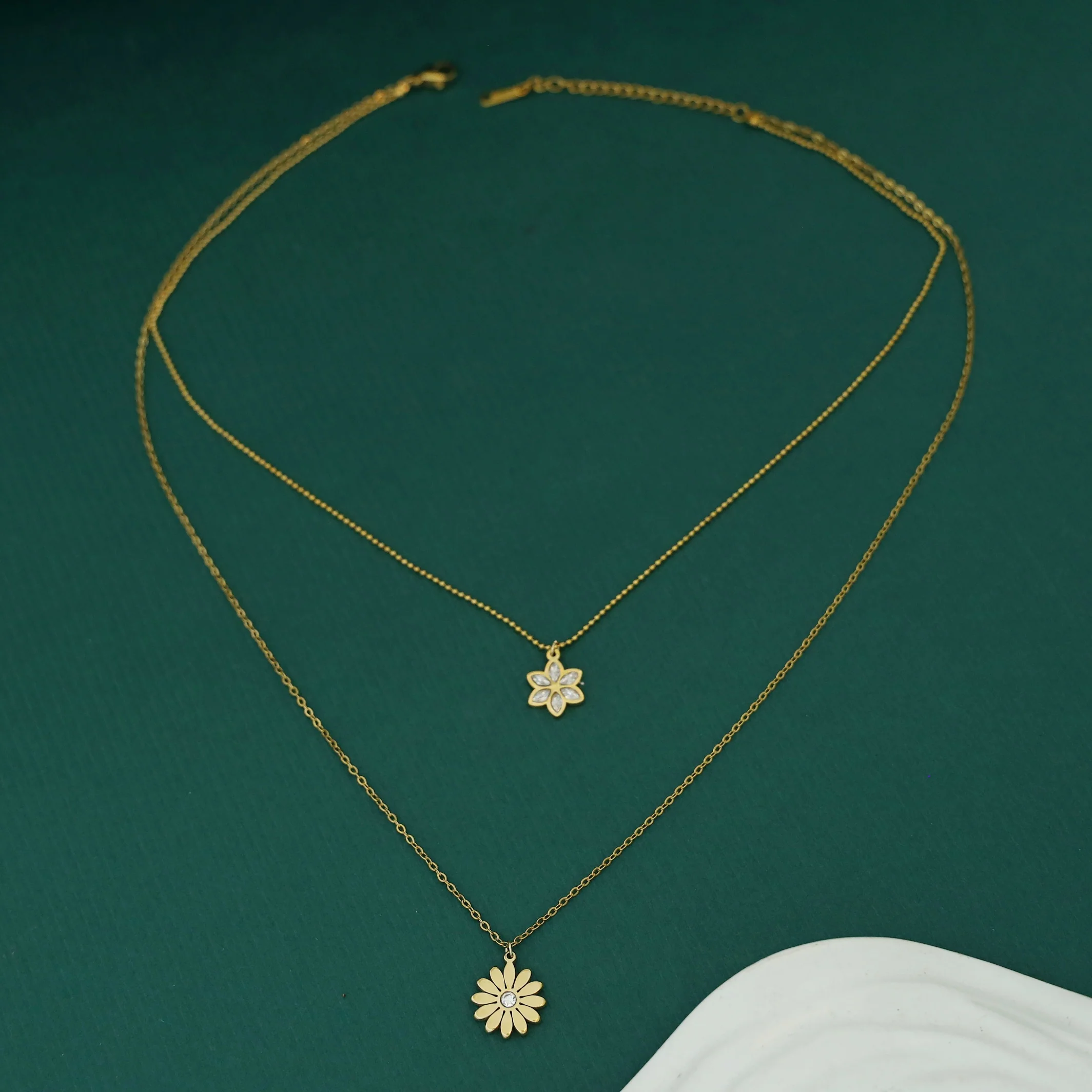 Manisa 2 Layer Dual Flower Neckpiece - Image 3
