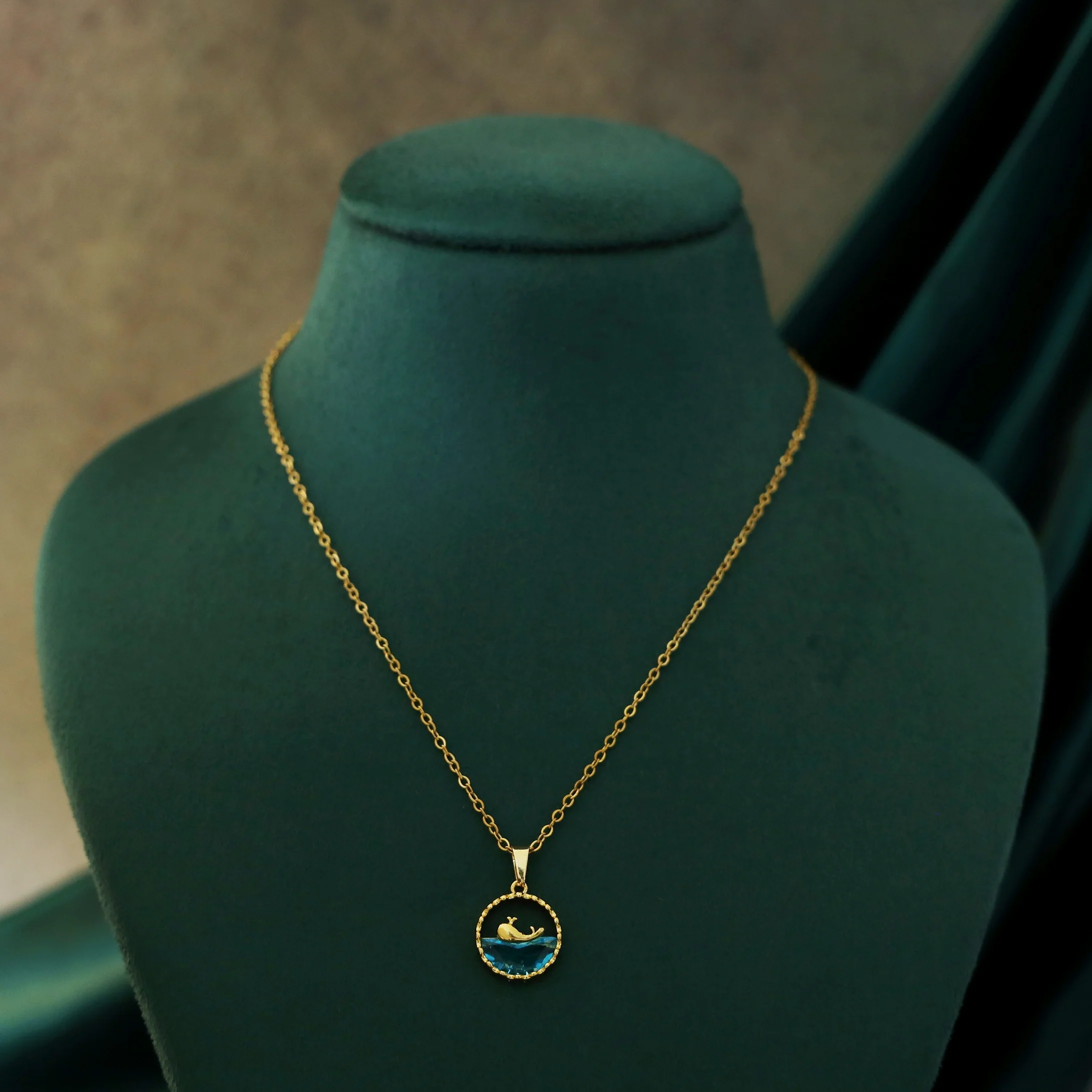 Marina Whale Blue Ocean Pendant Neckpiece - Image 2