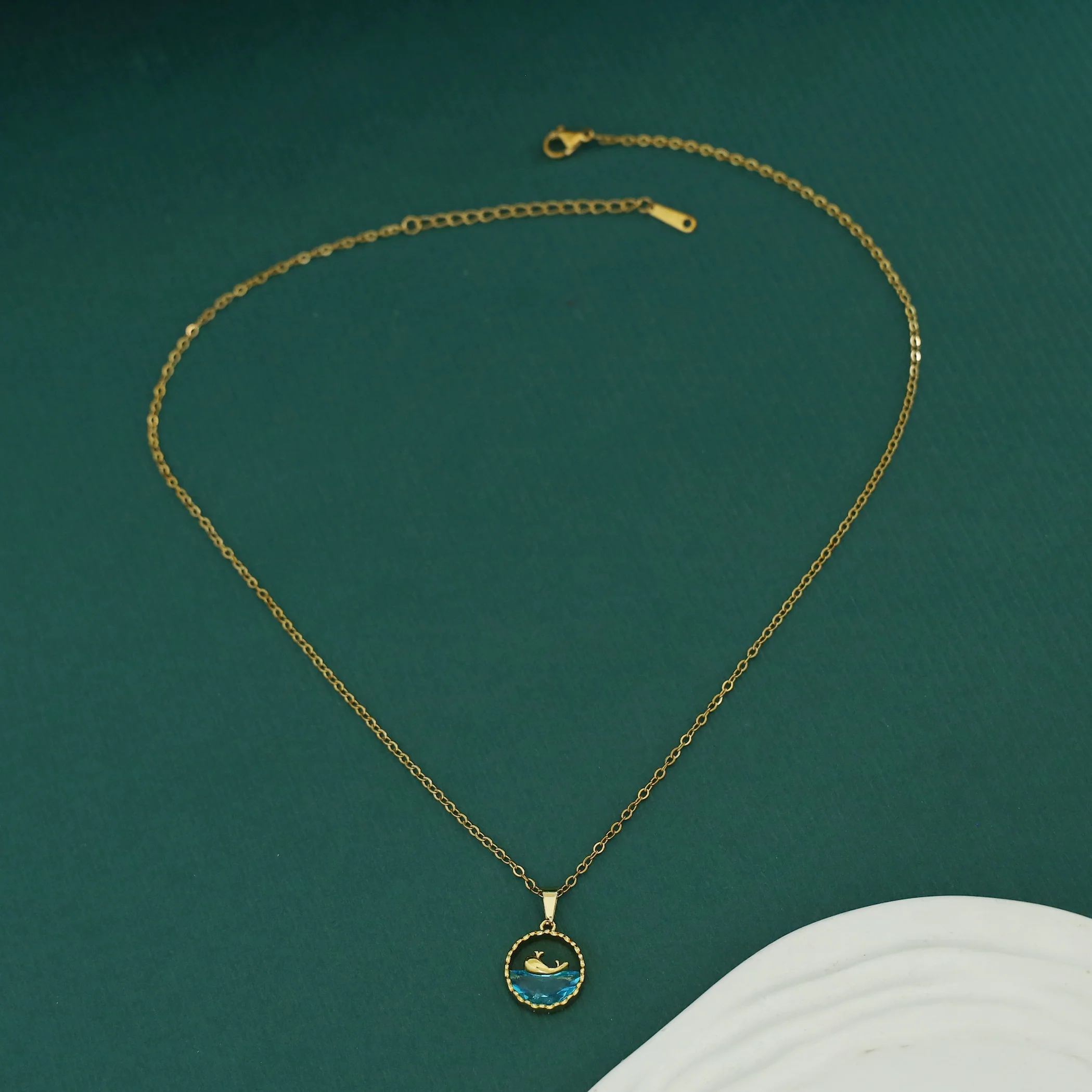 Marina Whale Blue Ocean Pendant Neckpiece - Image 4