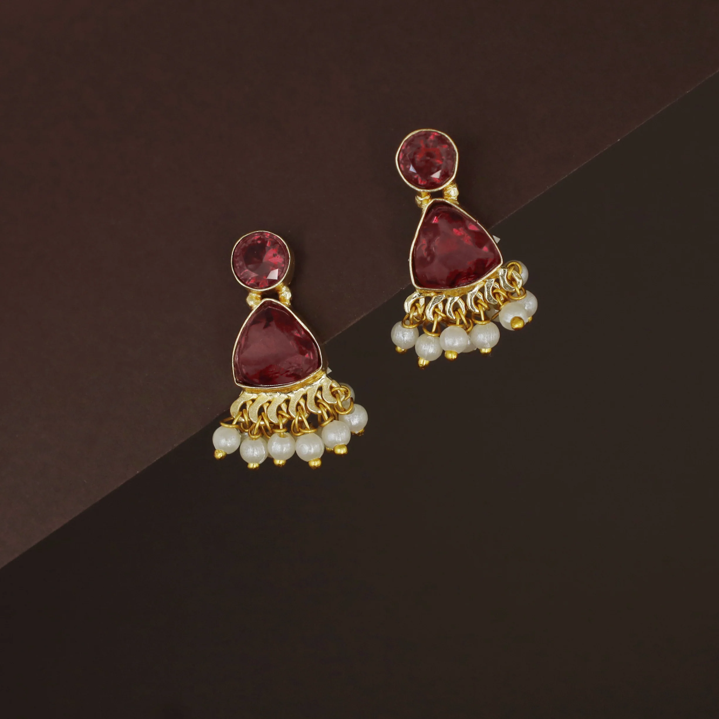 Masiha Round + Triangle Glossy Stone Stud - Image 2