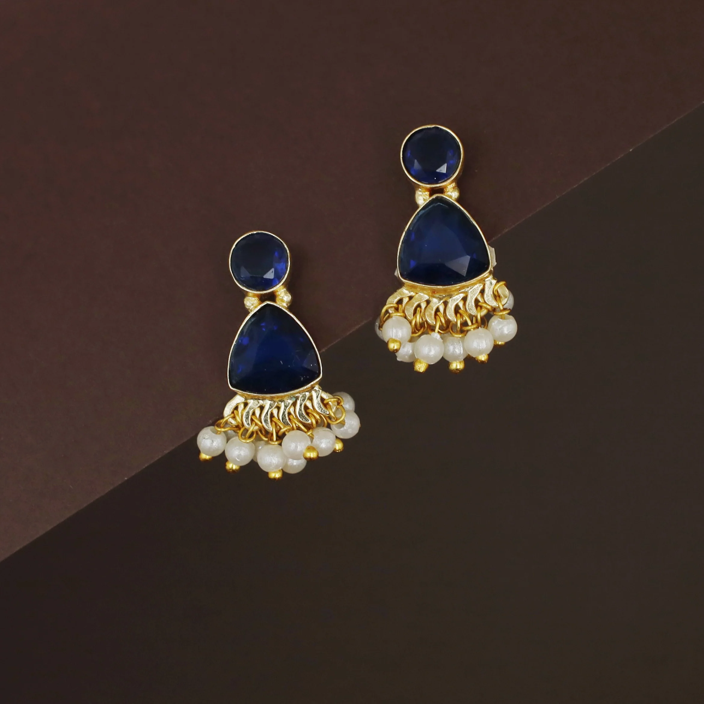 Masiha Round + Triangle Glossy Stone Stud - Image 3