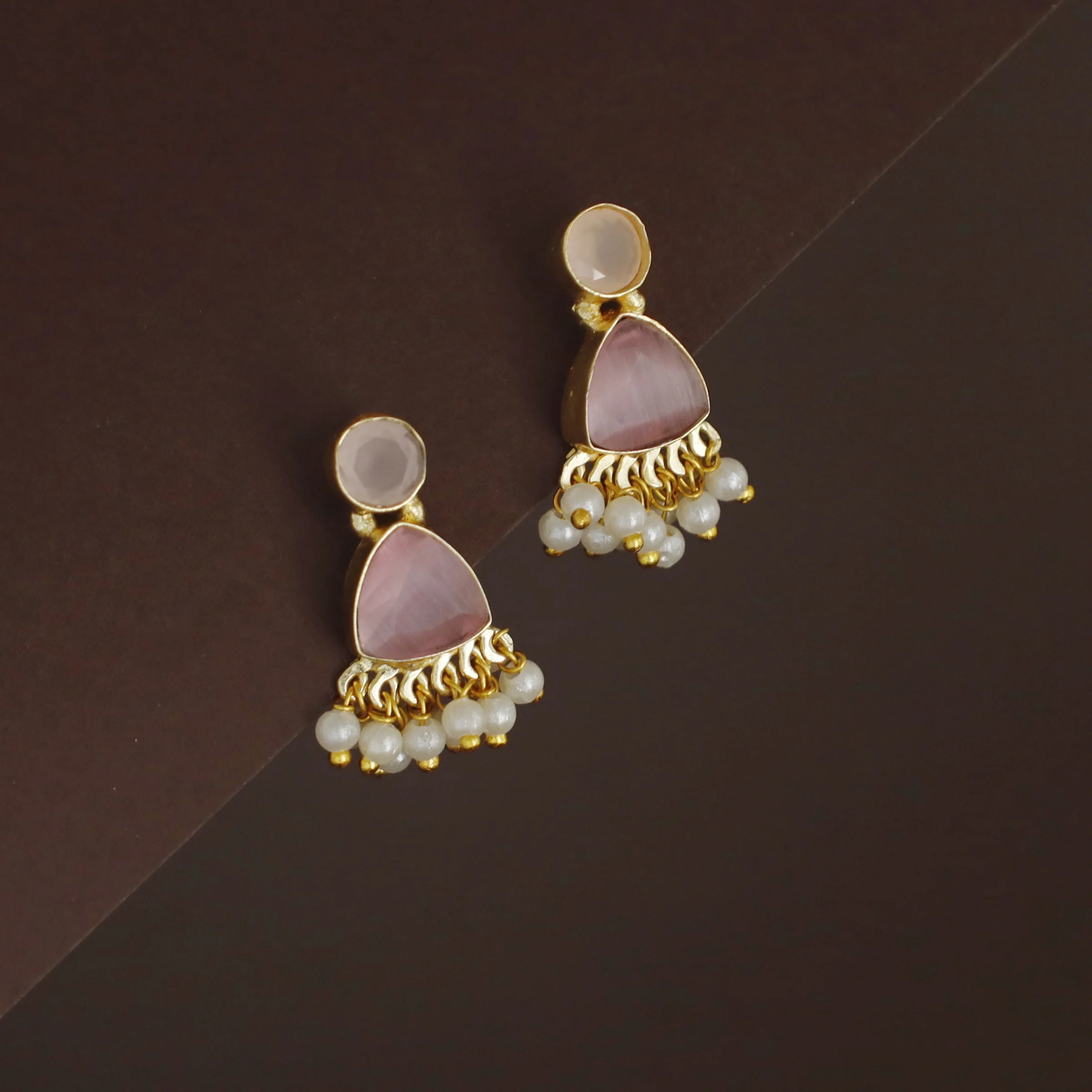 Masiha Round + Triangle Glossy Stone Stud - Image 4